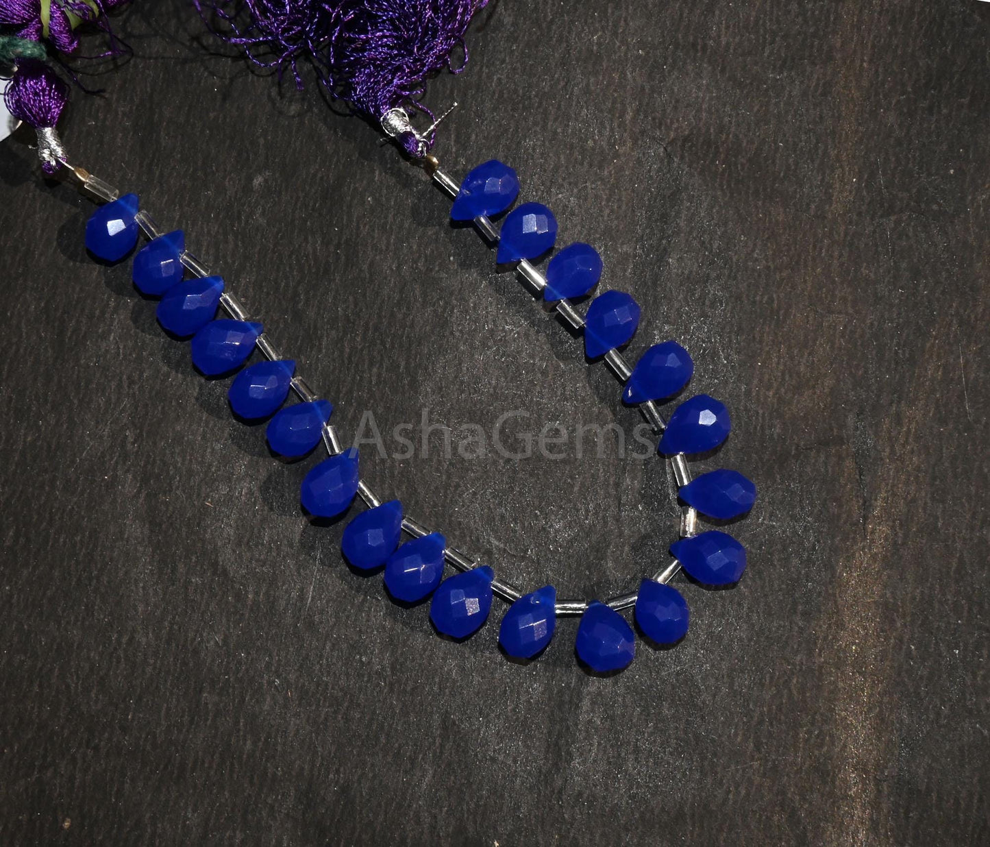 AAA Quality Royal Blue Quartz Hydro faceted Drop Shape Beads, Blue Hydro Faceted Teardrop Briolette Side Dril Bead Jewelry Making Craft SALE (AG 18591)