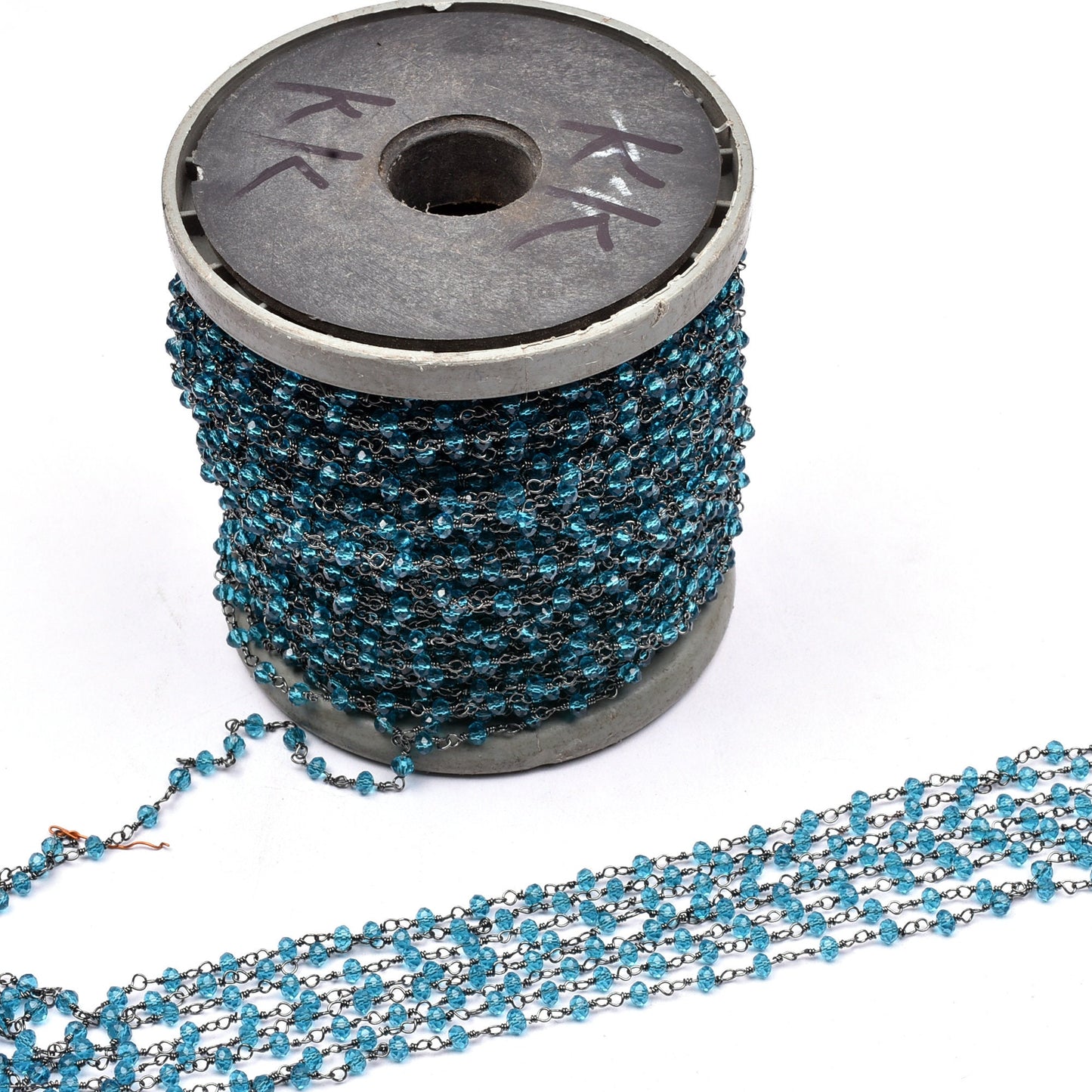 AAA Blue Topaz Hydro Faceted Rondelle Beads Rosary Chain Black Plated Gunmetal Wire Wrap Beaded Handmade Chain Jewelry Making Necklace Craft