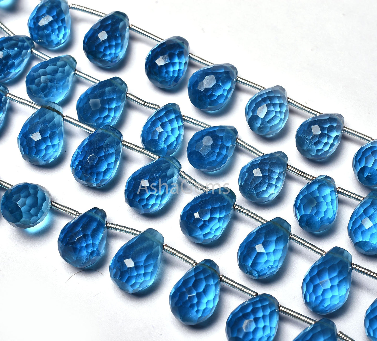 Beautiful Blue Topaz Hydro Faceted Drops Shape Beads,8" Strand Topaz Hydro Briolette beads, flat Top Drops Shape beads For Jewelry makings