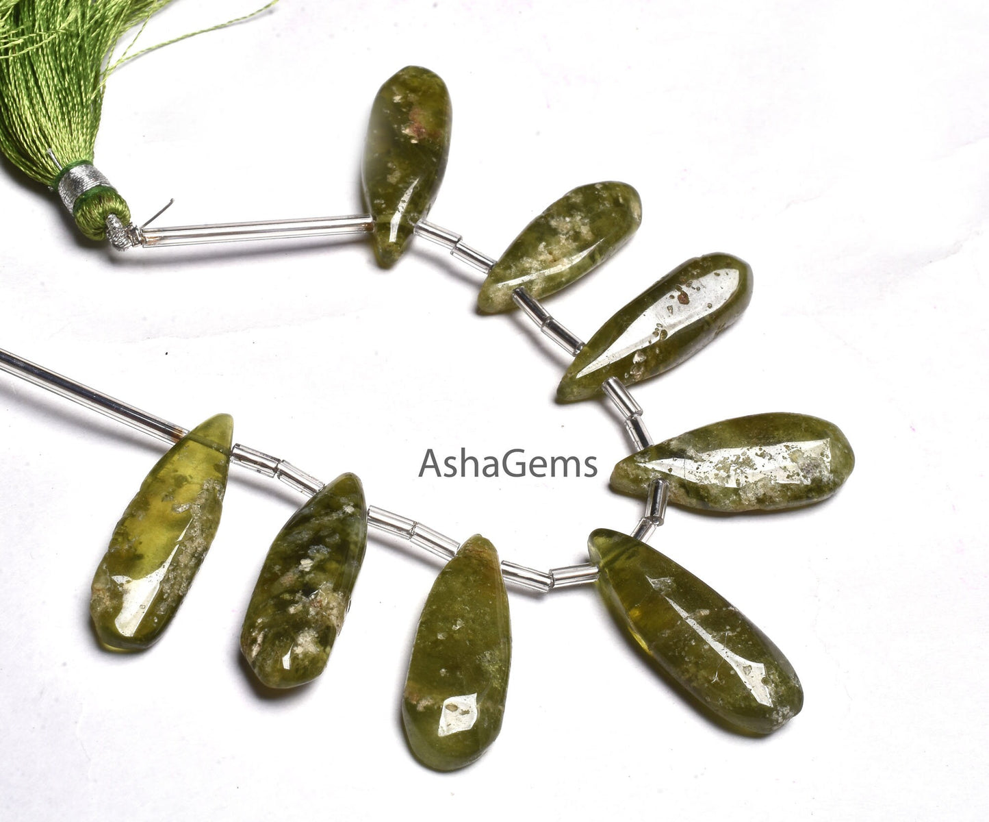 Natural Green Vessonite Smooth Pears Beads, Vessonite Plain Teardrop Shape Gemstone Beads Handmade Vesuvianite Bead Pear Jewelry Handicrafts