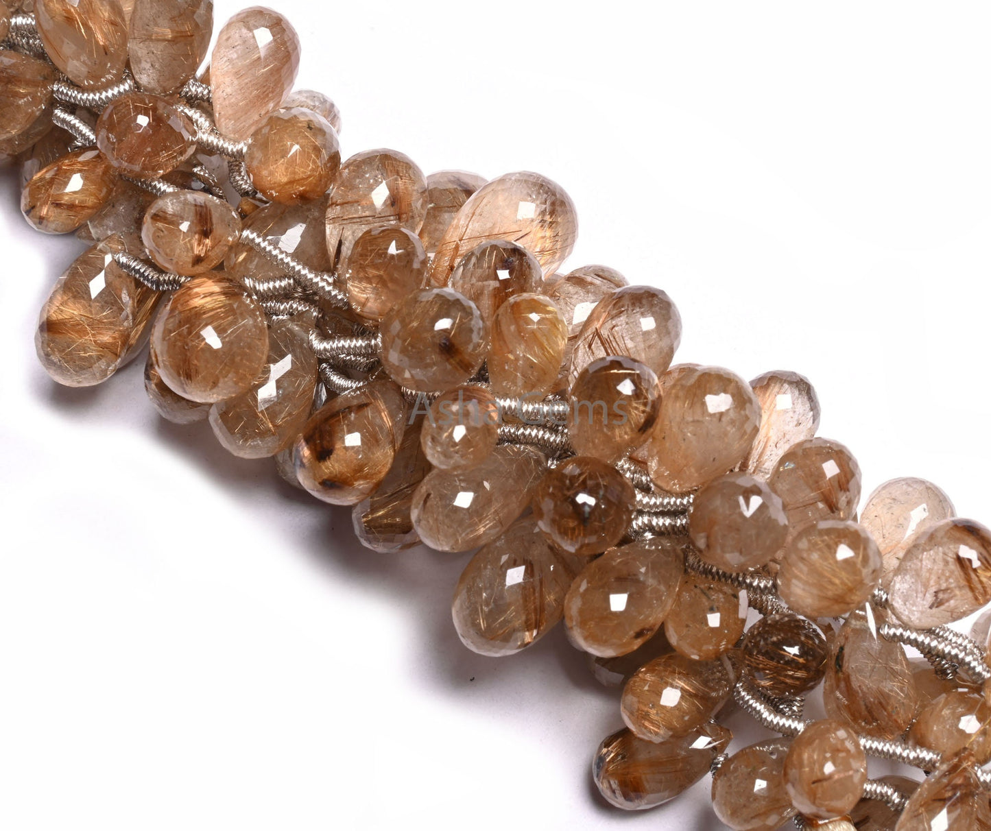 Fine Quality Copper Rutile Faceted Drop Shape Beads, Natural Rutile Quartz Teardrop Briolette Side Drill Gemstone Beads Jewelry Making Craft