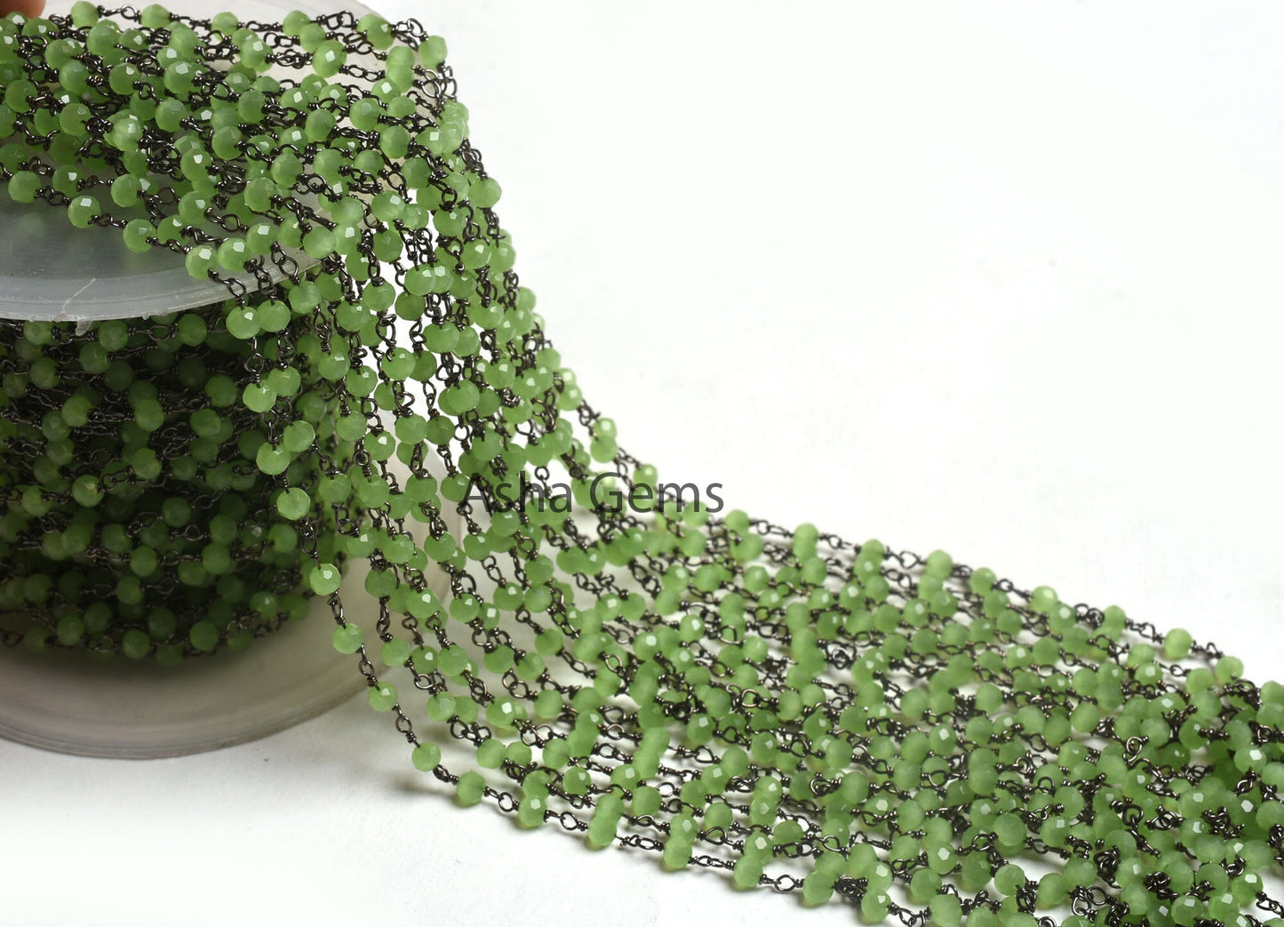 1,3,5,10,50 Feet Chain Green Quartz Hydro Faceted Beads Rosary Chain Gunmetal Black Plated Wire Wrap Beaded Rosary Chain Jewelry Crafts SALE