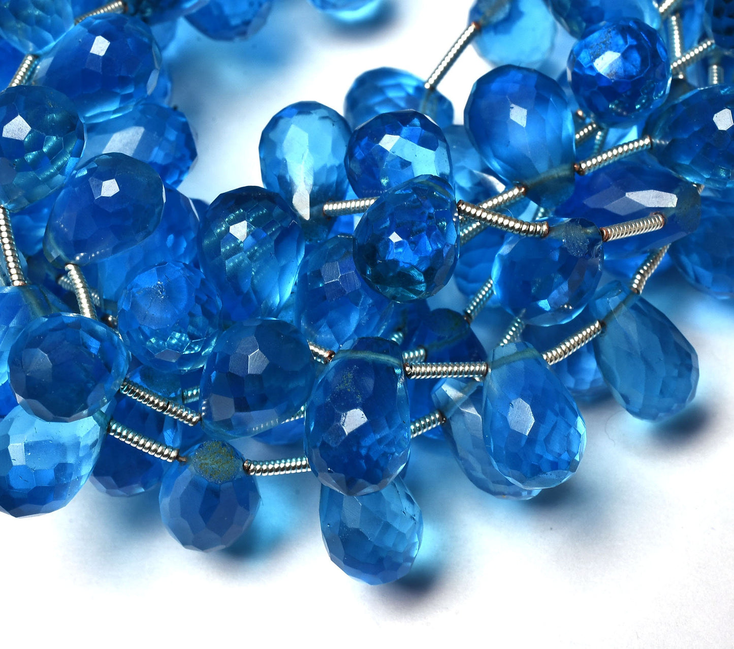Beautiful Blue Topaz Hydro Faceted Drops Shape Beads,8" Strand Topaz Hydro Briolette beads, flat Top Drops Shape beads For Jewelry makings