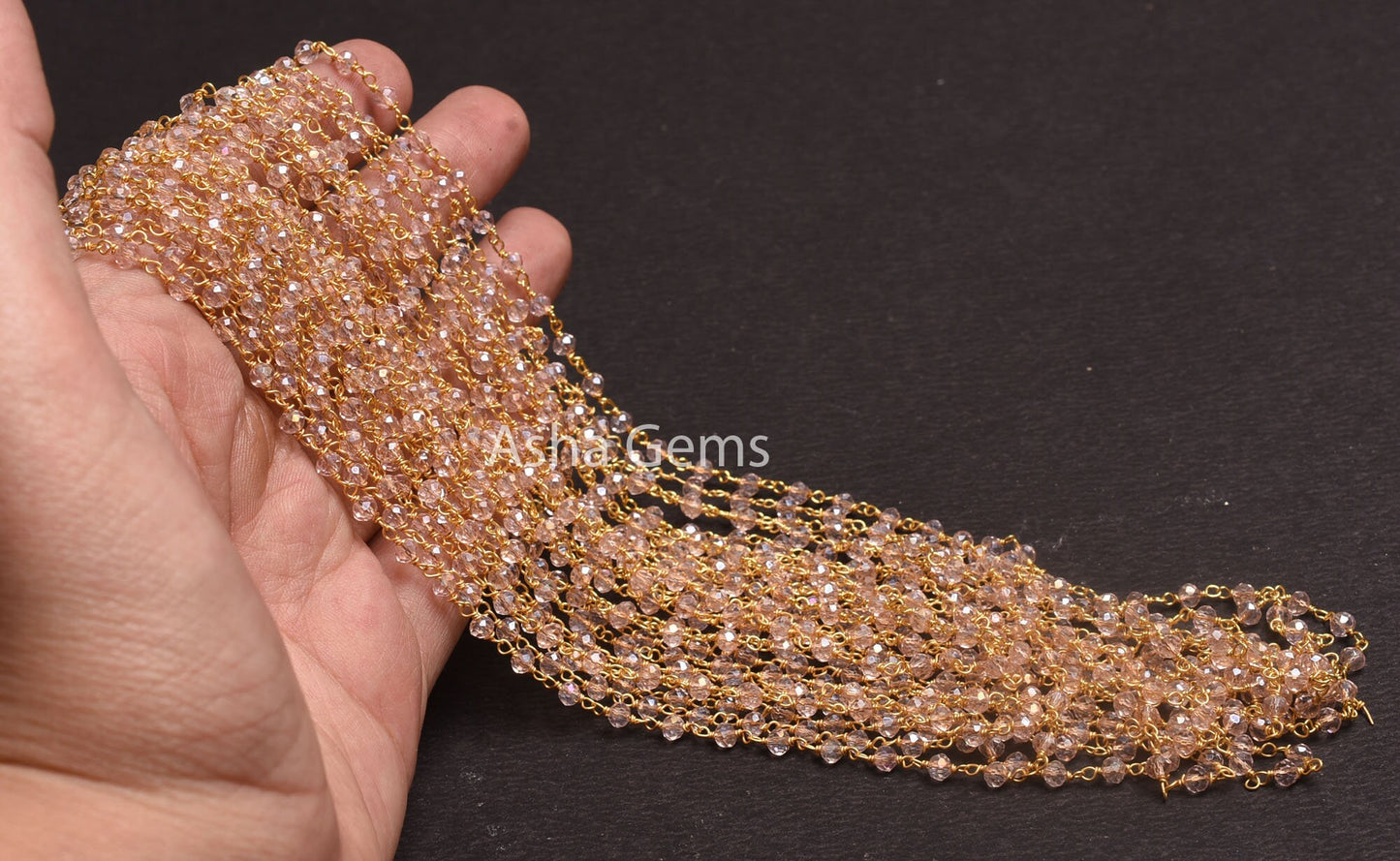 Rose Quartz Hydro Silver Coated Rosary Chain Faceted Rondelle Beaded Chain Jewelry Crafts Beads Chain Pink Crystal Chains For Necklace SALE