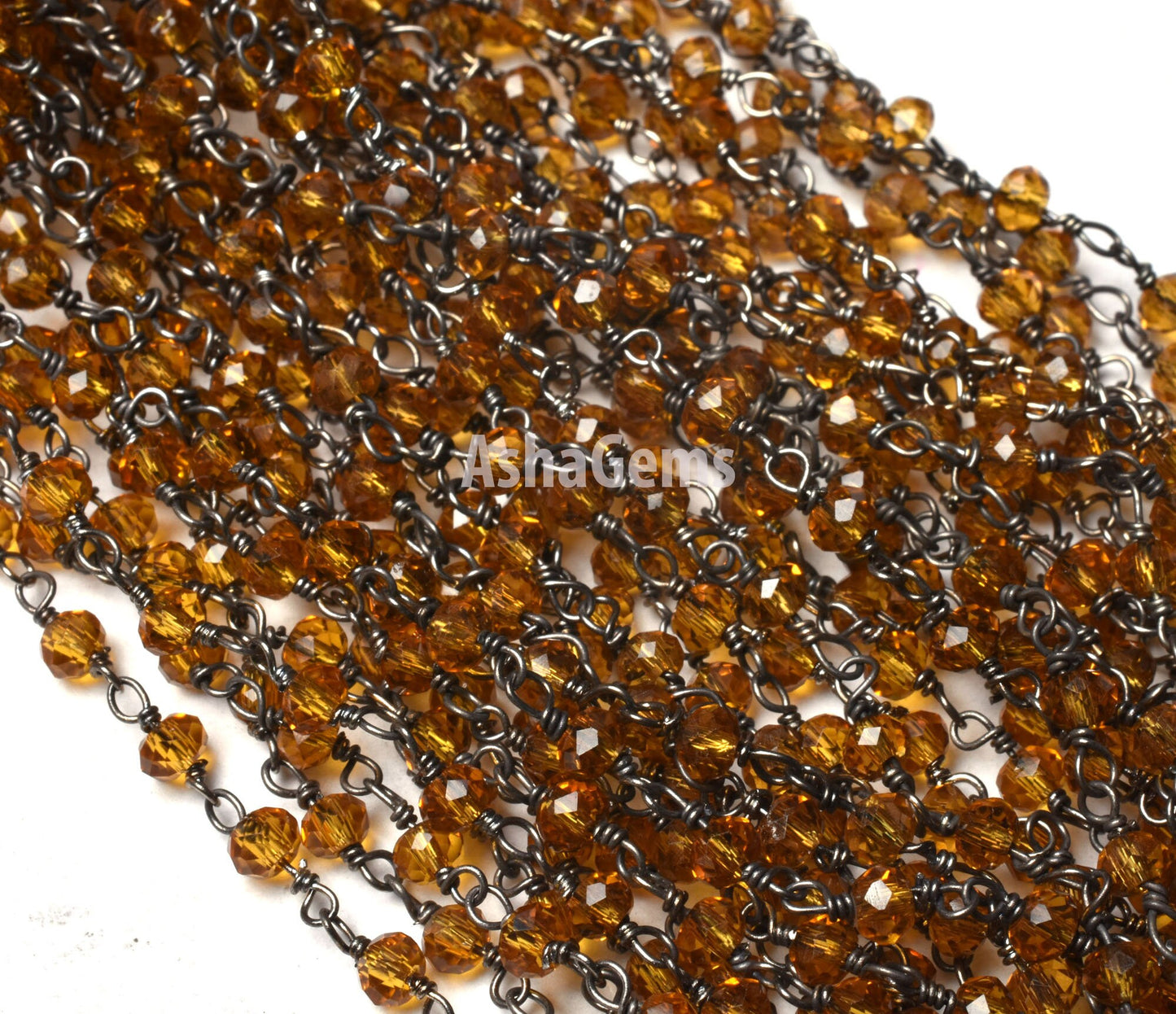 1,3,5,10,50 Ft Brown Quartz Hydro Faceted Rondelle Beaded Rosary Chain Black Plated Wire Jewelry Making Gunmetal Finding Rosary Crafts Chain