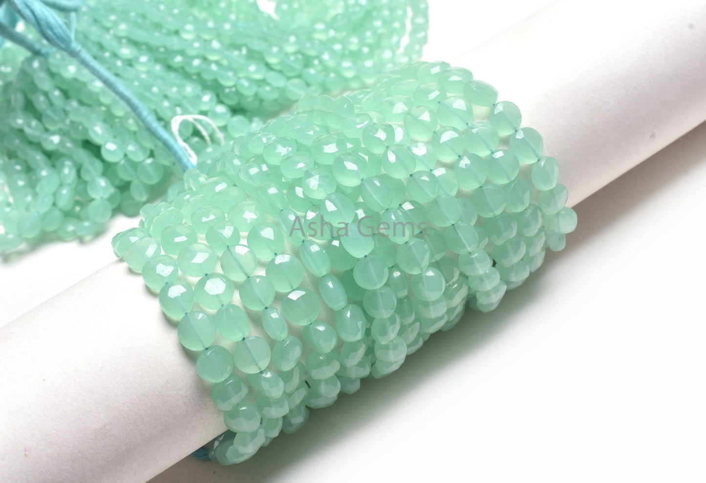 Beautiful Aqua Blue Chalcedony Faceted Coin Shape Beads,8" Strand AAA Chalcedony Faceted Coin Briolette Straight Drill Gemstone Bead Jewelry