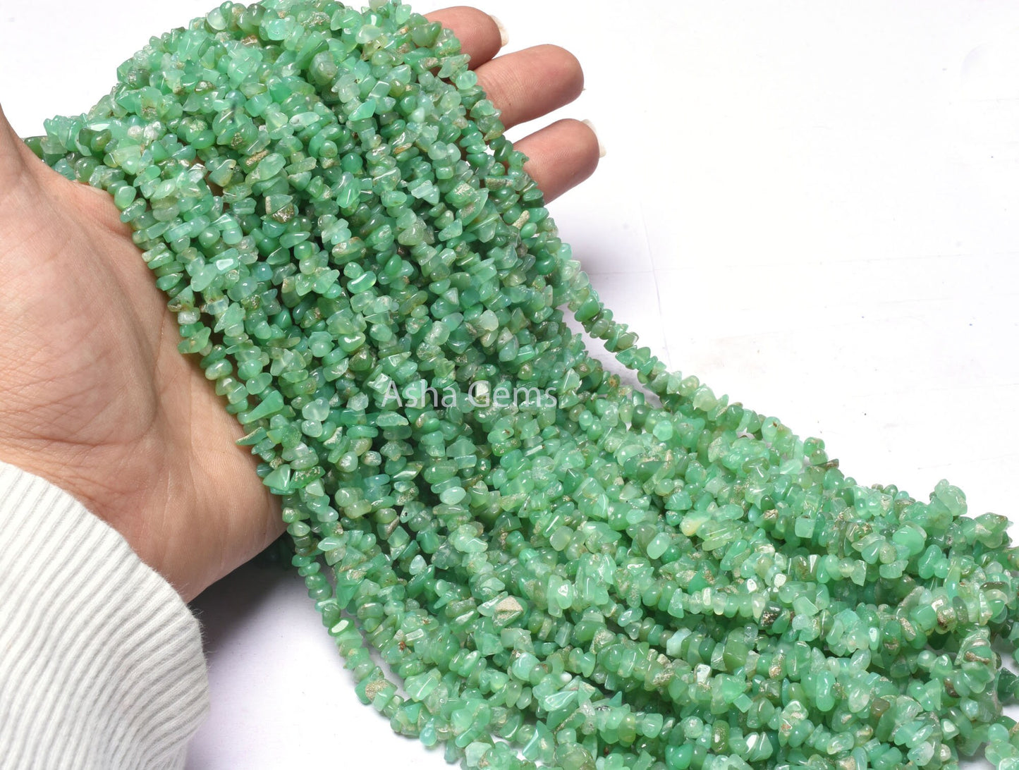 Natural Chrysoprase Uncut Chip Beads,34" Strand Green Chrysoprase Smooth raw Rough Tiny Nugget Beads Gemstone chrysoprase Beads Chip Jewelry