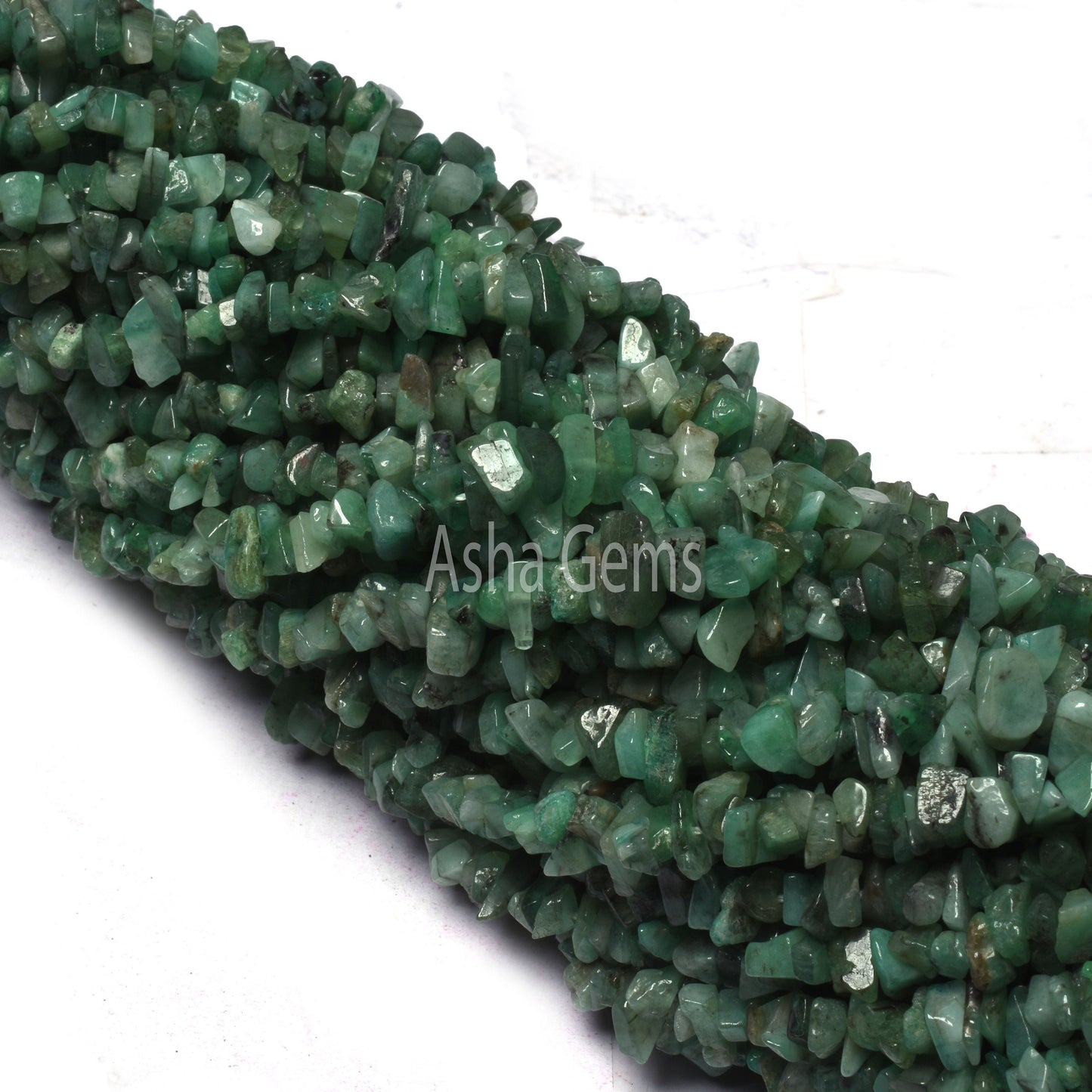 AAA Quality 34" Strand Natural Green Emerald Uncut Chips Raw Gemstone Beads, Green Emerald Gemstone Rough Smooth Tiny Nuggets Beads, Emerald
