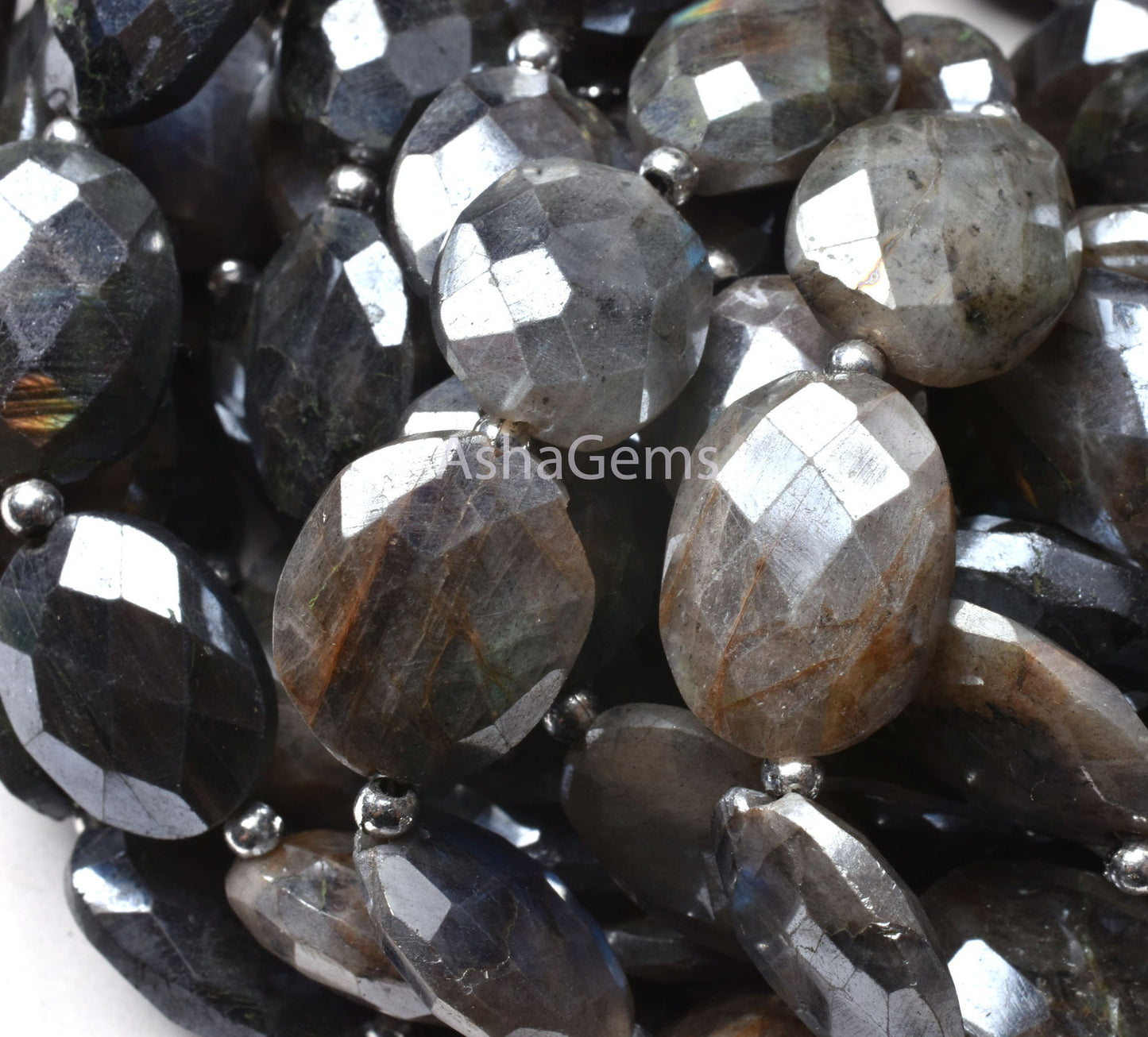 Beautiful Labradorite Silver Coated Faceted Oval Beads, Black Rainbow Checker Cut Mani Beads, Labradorite Oval Gemstone Beads Jewelry Crafts