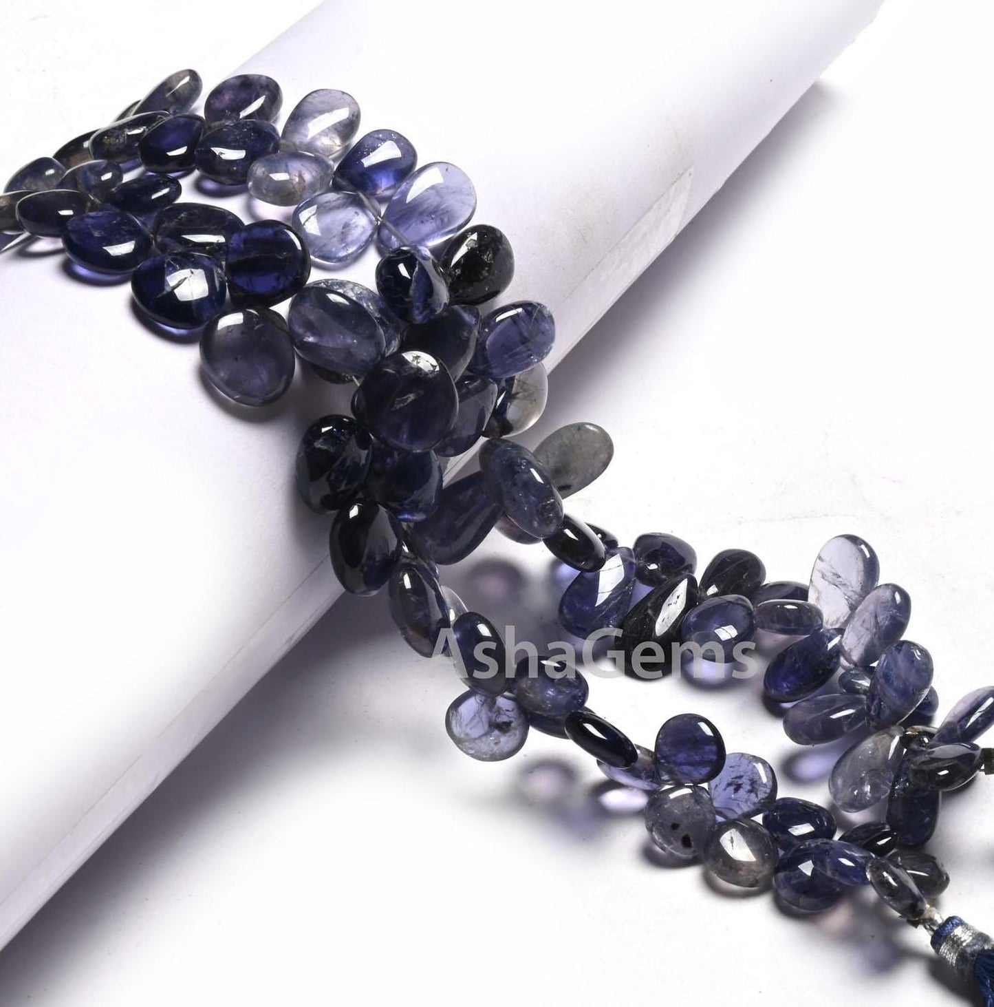 Beautiful Natural Iolite Smooth handmade Gemstone Beads, Fine Blue Iolite Heart, Pears Side Drill Beads,8" Fine Iolite Beads Jewelry makings