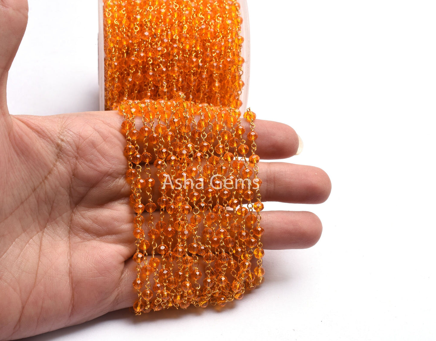 Gold Plated Wire Beaded Rosary Chain 1,5,25,50 Ft Orange Fanta Stone Hydro Beads Chain Bulk Supply Jewelry Making Beads Chain For Crafts