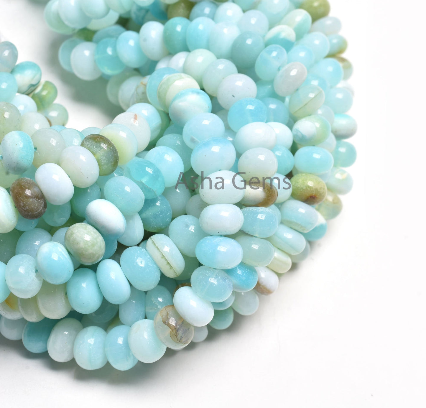 Shaded Blue Peru Opal Rondelle Shape Beads,16"Strand Sky Blue Opal Smooth Handmade Gemstone Loose Beads, Opal Bead Jewelry Making Craft SALE