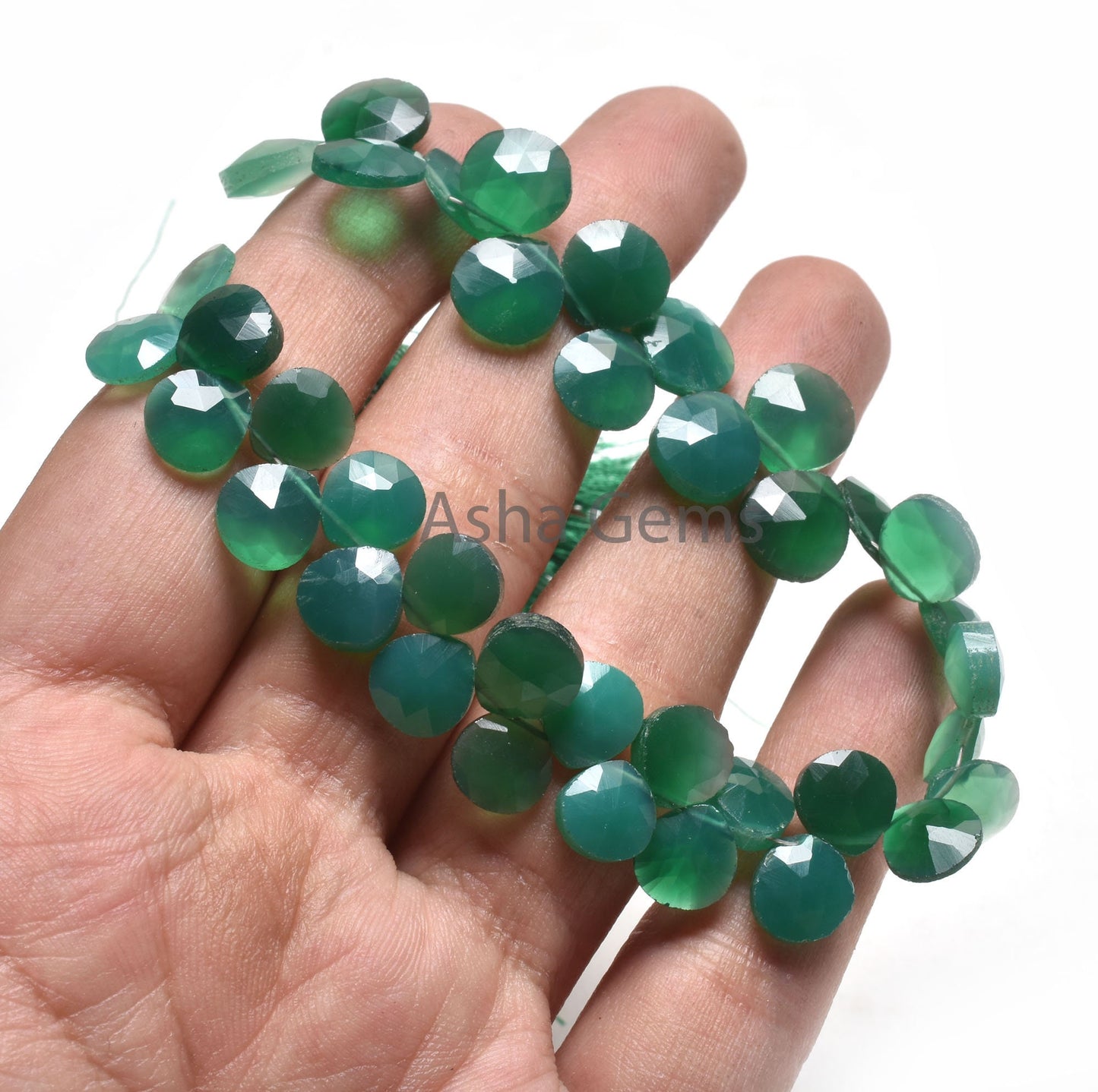 Fine Green Onyx Heart Shape Faceted Beads,6.5" Onyx Heart Briolette Side Drill Gemstone Beads, Green Onyx Beads Jewelry Making Craft SALE