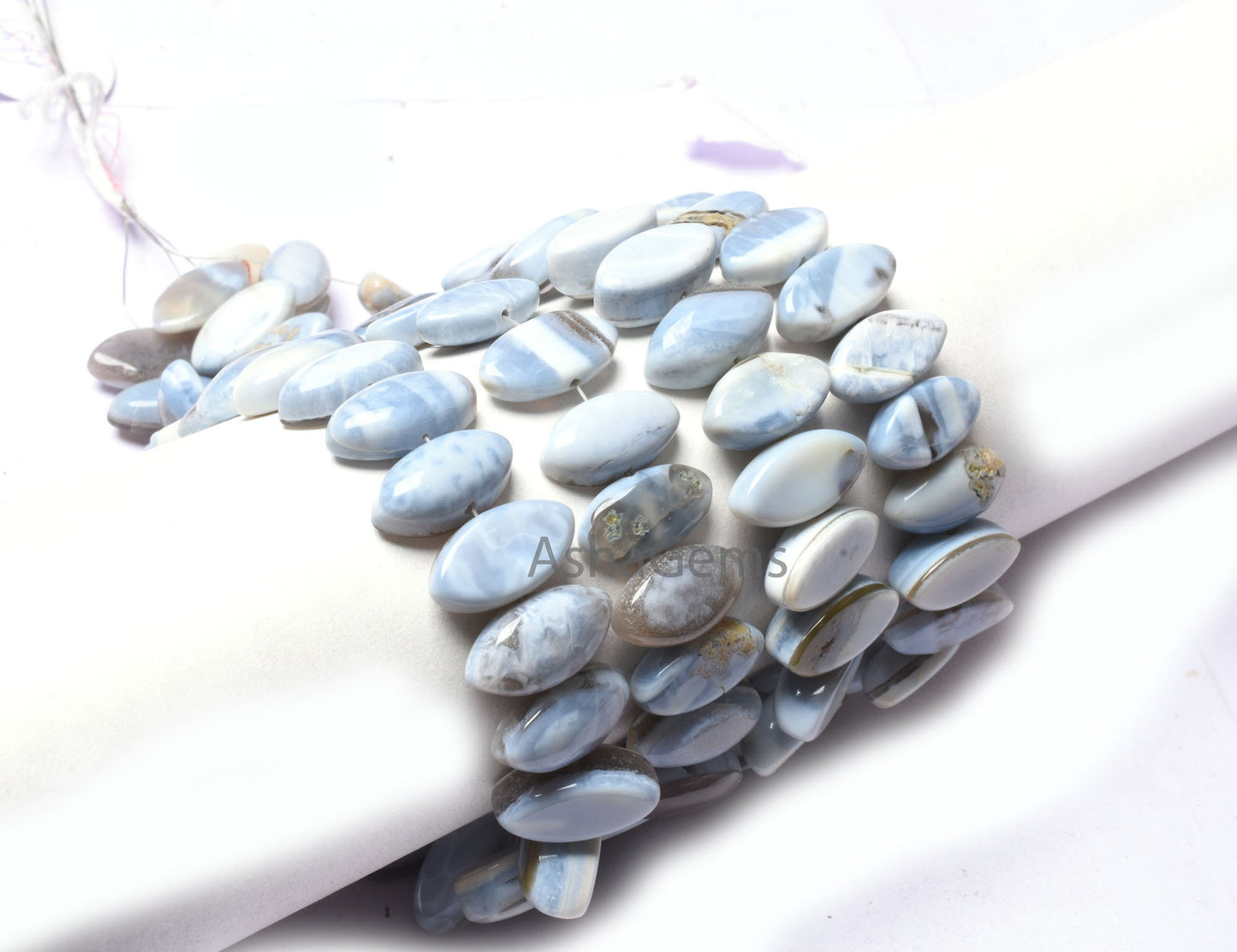 Blue Boulder Opal Center Drill Marquise Beads, Opal Smooth Beads,8"Strand Boulder Opal Plain Flat Table Marquise Gemstone Beads Jewelry SALE