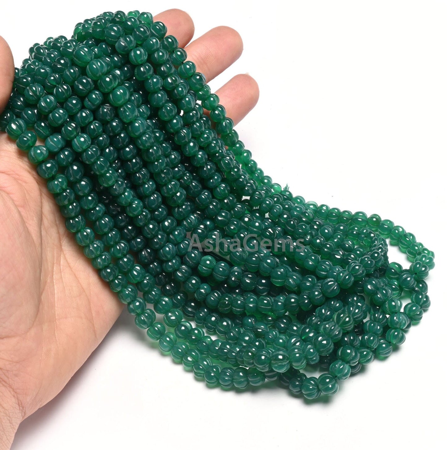 Green Onyx Carving Pumpkin Beads,16" Onyx Carved Watermelon Beads, Onyx Gemstone Carve Melon Beads, Green Onyx Carved Rondelle Beads Jewelry
