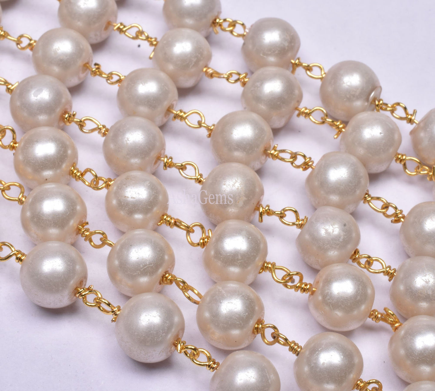 3,5,10,25 Ft,Pearl Hydro Rondelle Beaded Rosary Chain,Gold,Rose Gold Plated,Jewelry Making Chain,Finding,Beautiful Wire Wrapped Chain, 8 mm