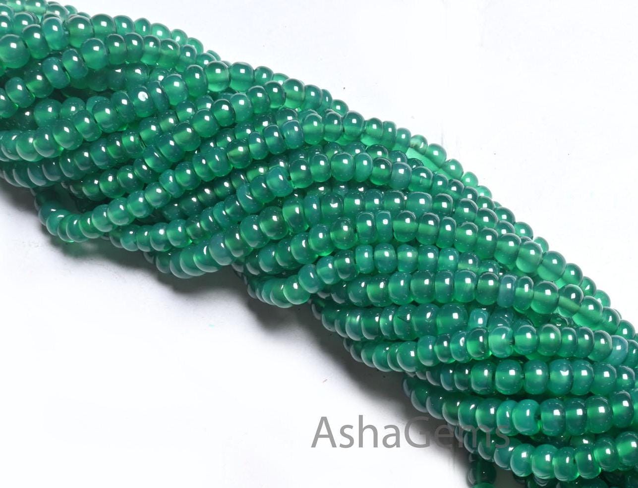 AAA Quality Green Onyx Smooth Rondelle Gemstone Beads,16" Strand Onyx Beads, Beautiful Green Onyx Plain Roundelle Handmade Bead Jewelry SALE