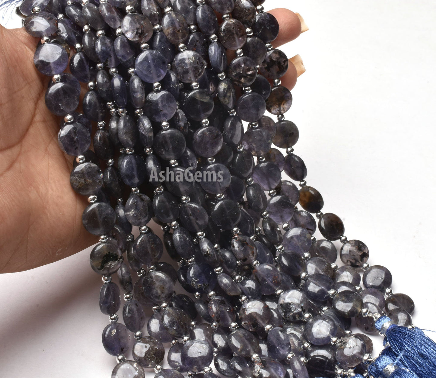 11mm Natural Iolite Gemstone Beads, Blue Iolite Smooth Coin Shape Gemstone Beads, Blue Iolite Plain Handmade Beads, For Jewelry Craft Sale