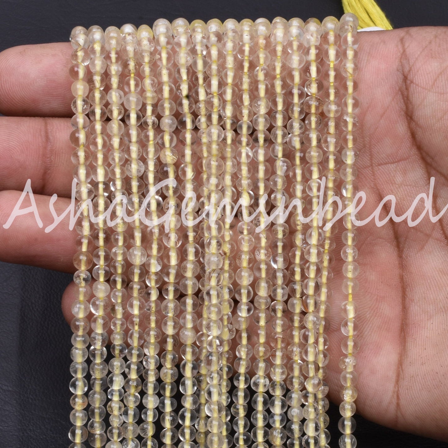 4 mm Lemon Quartz Smooth Round Ball Gemstone Beads,13" Strand Natural Yellow Lemon Plain Round Shape Beads, Lemon Quartz Bead Jewelry Crafts