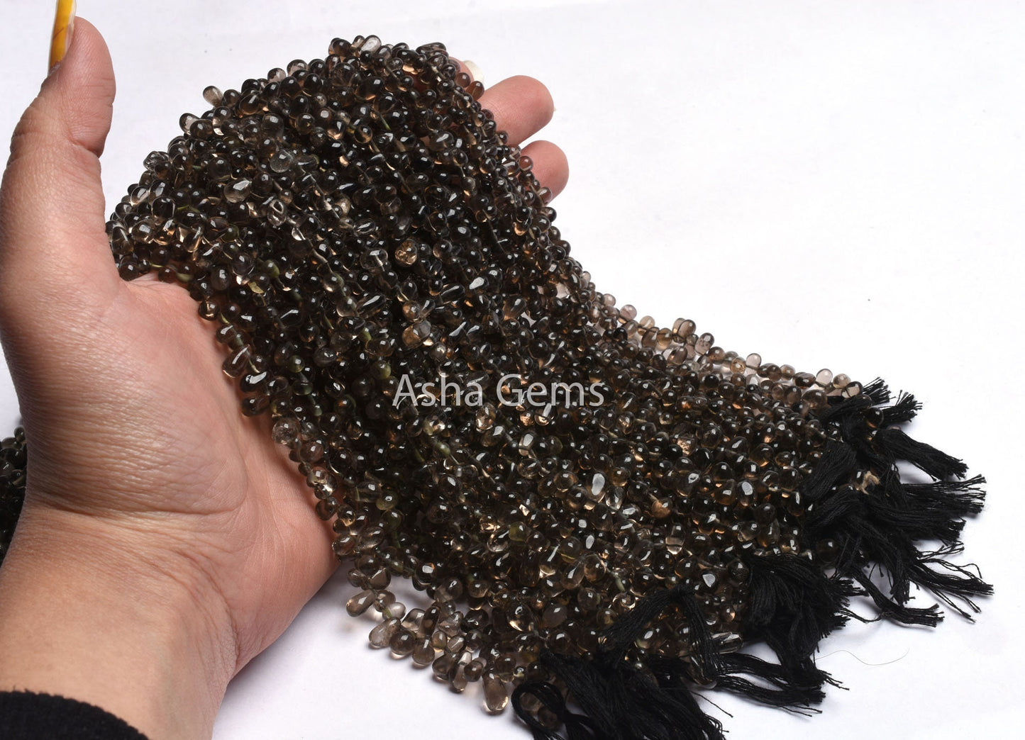 13" Strand Smoky Quartz Smooth Drops Gemstone Beads, Natural Smoky Handmade Uneven Teardrop Side Drill Bead, Fine Smoky Bead Jewelry Crafts