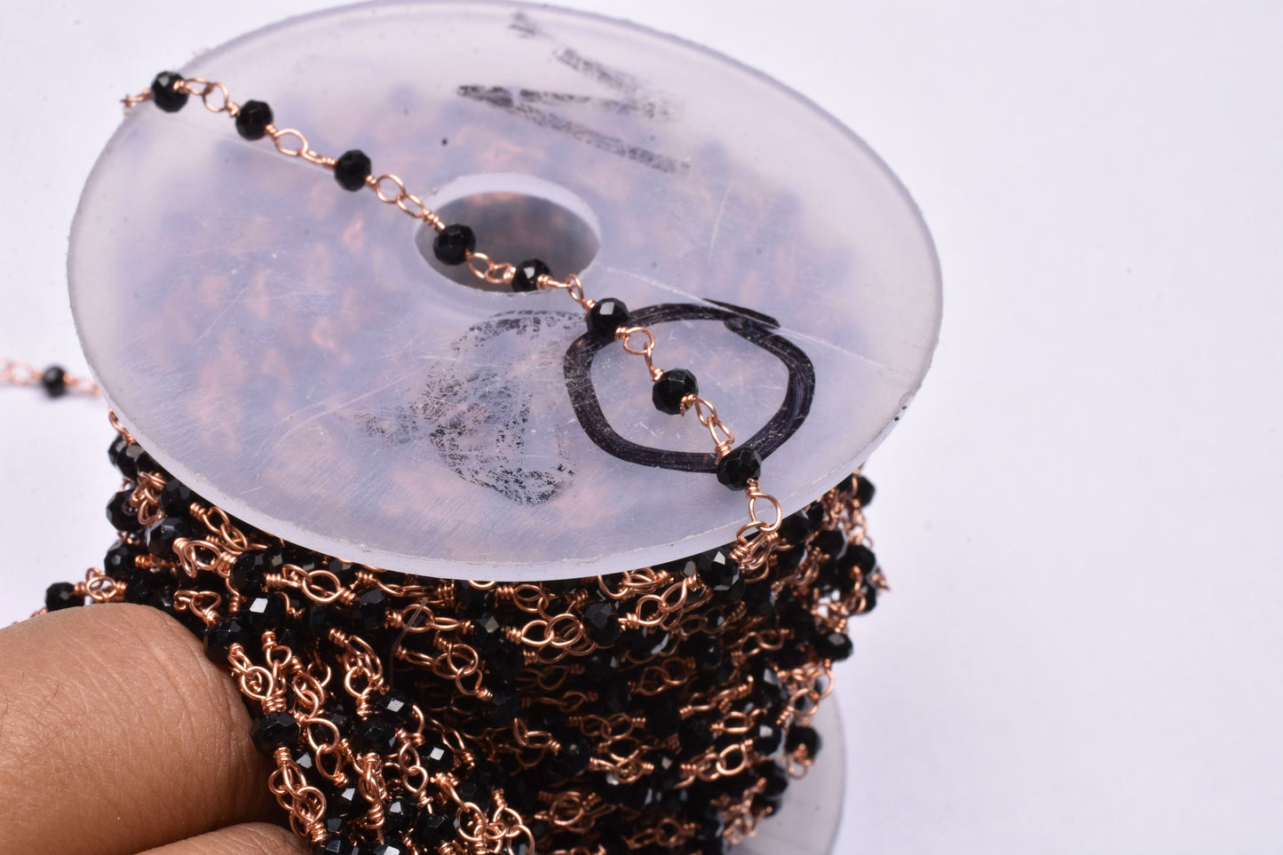 3,10,25 Foot Roll Rose Gold Plated Black Onyx Hydro Rosary Chains Faceted Rondelle Beaded Jewelry Making Finding Wire Wrapped Chain Jewelry