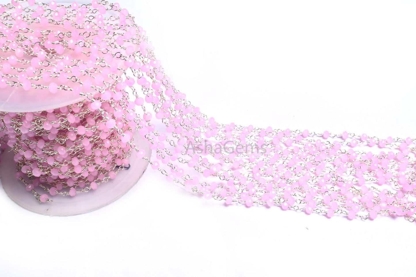 SALE Rosary Chain Silver, Gold, Black Plated Wire Wrap 3,10,25 Foot Pink Rose Quartz Hydro Faceted Bead Chain Jewelry Making Finding,3-3.5mm