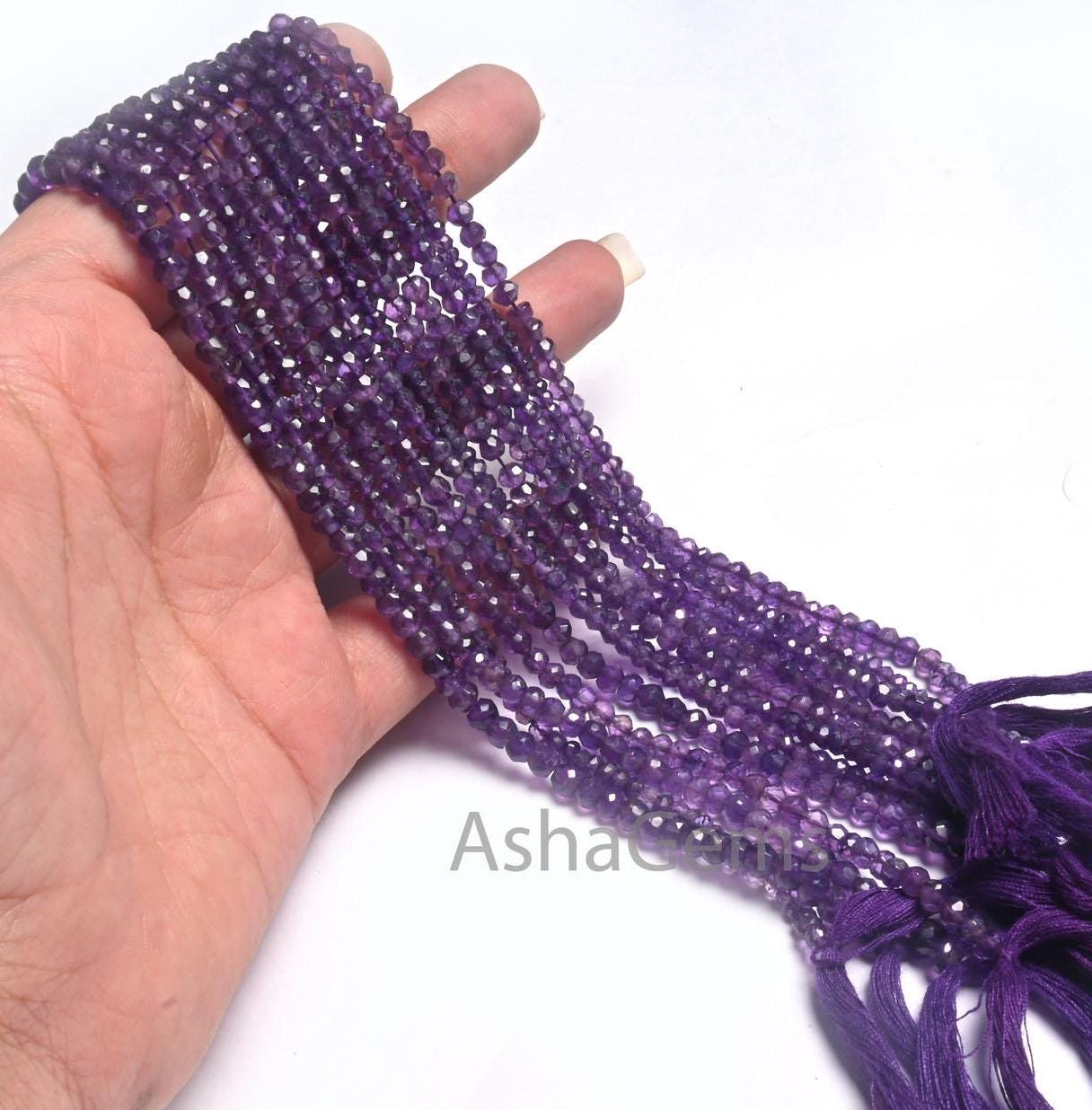 Fine Quality African Amethyst Faceted Rondelle Shape Beads,13"Natural Purple Amethyst Indian Machine Cut Gemstone Amethyst Bead Jewelry SALE