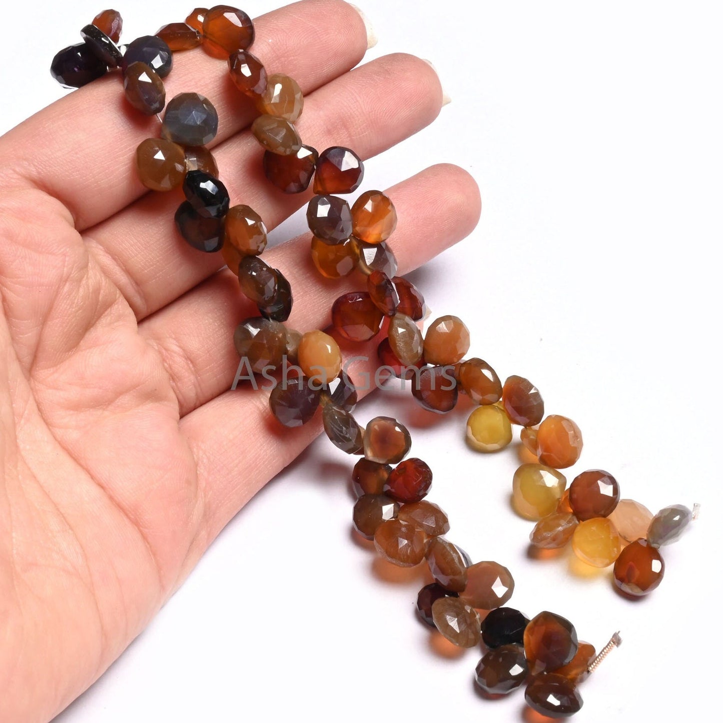 Fine Quality Shaded Dusky Brown Chalcedony Faceted Heart Shape Beada,7.5" Chalcedony Heart Briolette Gemstone Bead Jewelry Making Craft SALE