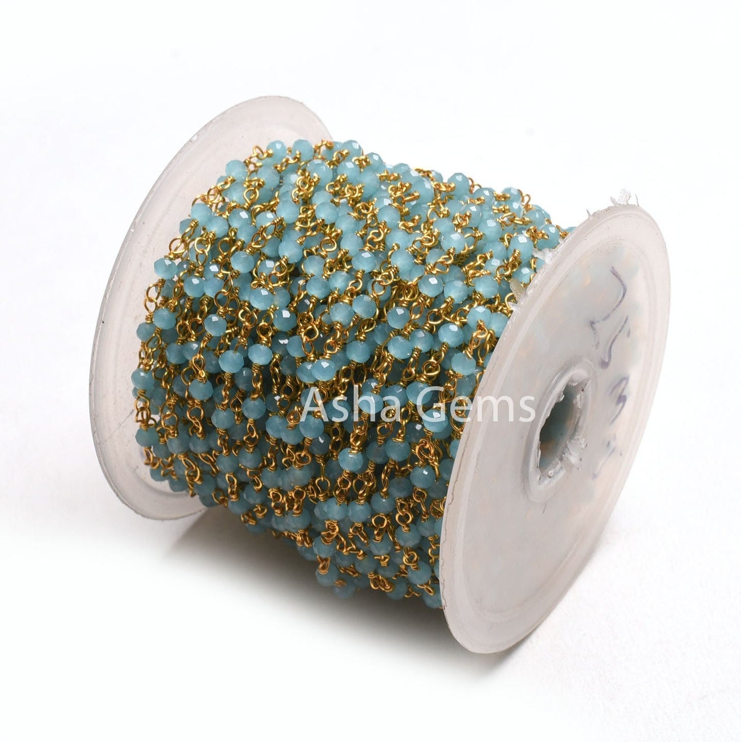 1,5,10,50 Feet Chain Blue Milky Aqua Chalcedony Hydro Faceted Rondelle Beads Rosary Chain Gold Plated Wire Bulk Roll Findings Beaded Chains