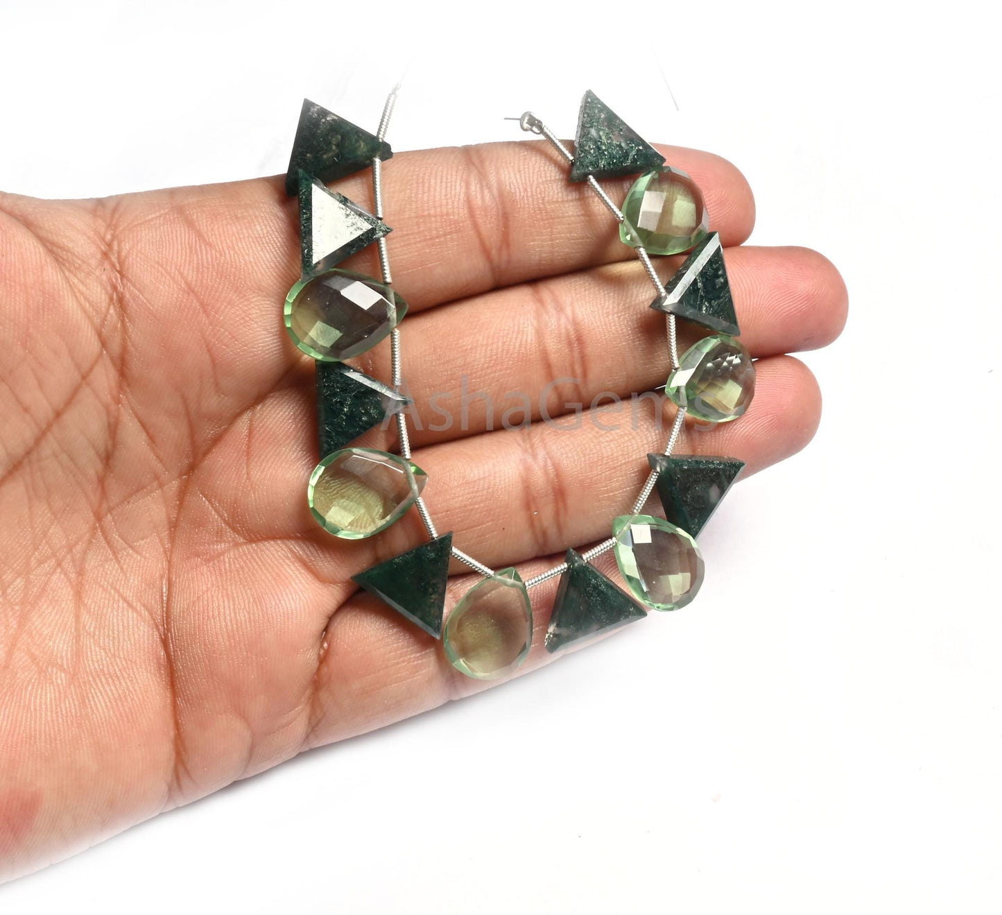 Natural Moss Agate fancy table Cut Triangle+ Green Amethyst faceted Pear Shape Gemstone Beads, Mix Shape Multi Color Bead Jewelry Craft SALE