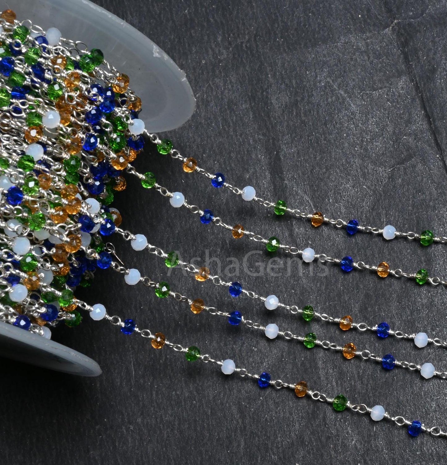 Beautiful Multi disco Hydro Faceted Rondelle Beads Rosary Chain Silver Plated Wire Wrap Bulk Roll Chain Jewelry Making Craft,3-3.5 mm SALE