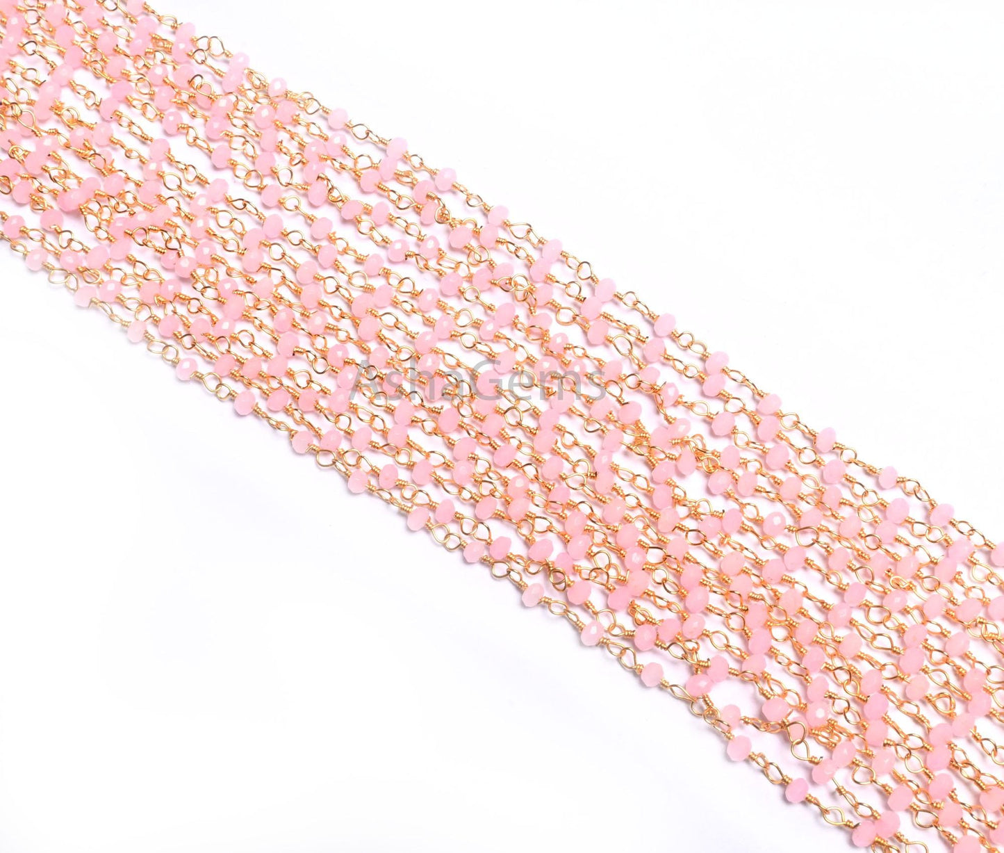 1,5,10,50 Feet Bulk Chain Pink Rose Quartz Hydro Faceted Rondelle Beads Rosary Chain Gold Plated Wire Chain Jewelry Making Chain DIY Finding