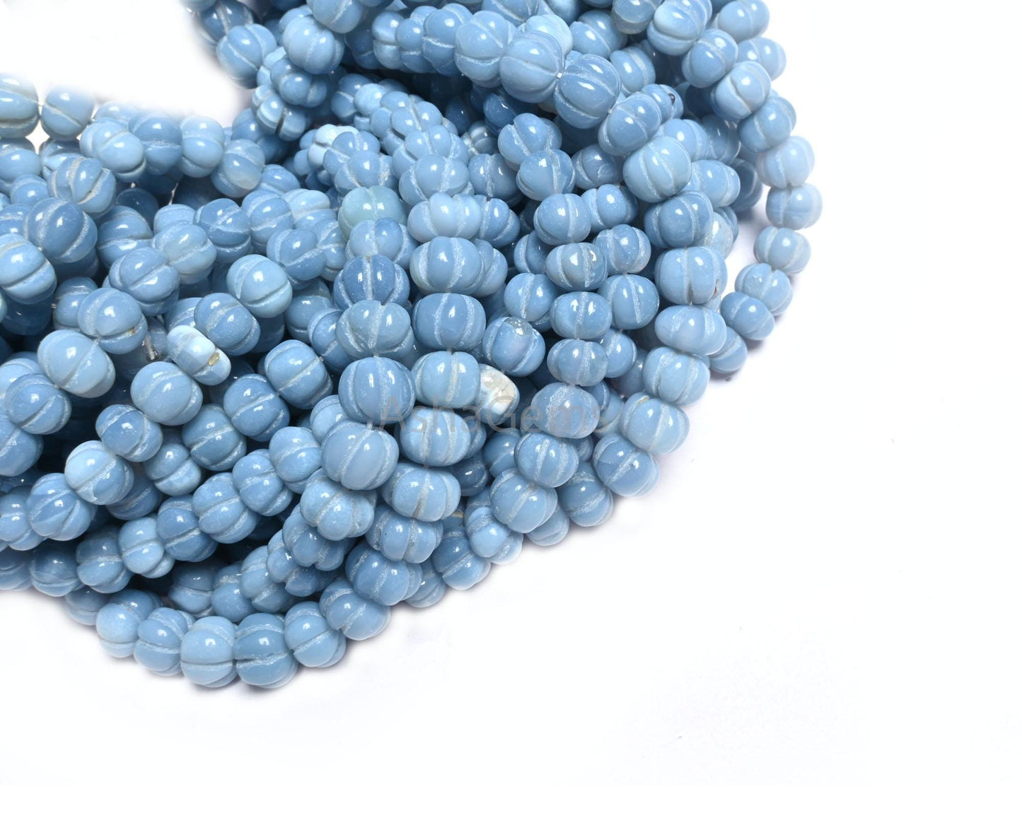 Beautiful Blue Oregon Opal Carved Watermelon Shape Beads, Pigeon Blue Opal Carving Beads, Opal Melon Hand Carve Gemstone Bead Jewelry Crafts