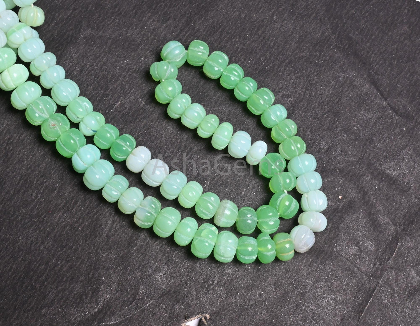 Beautiful Green Parrot Opal Carved watermelon beads, Fine mint Green Opal Shaded Carving Pumpkin Opal Fancy Hand Carve Bead Jewelry Necklace