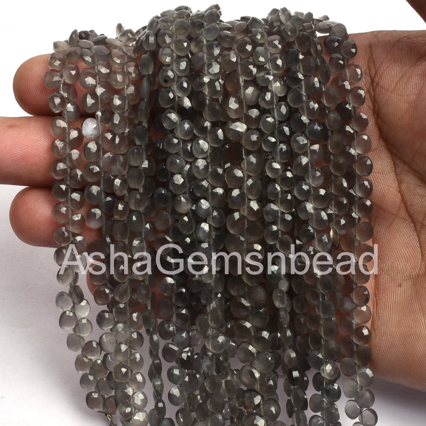 5 mm AAA Quality Moonstone Faceted Heart Shape Beads Gemstone, Natural dark Grey Moonstone Machine Cut Heart Briolette Beads Jewelry Makings