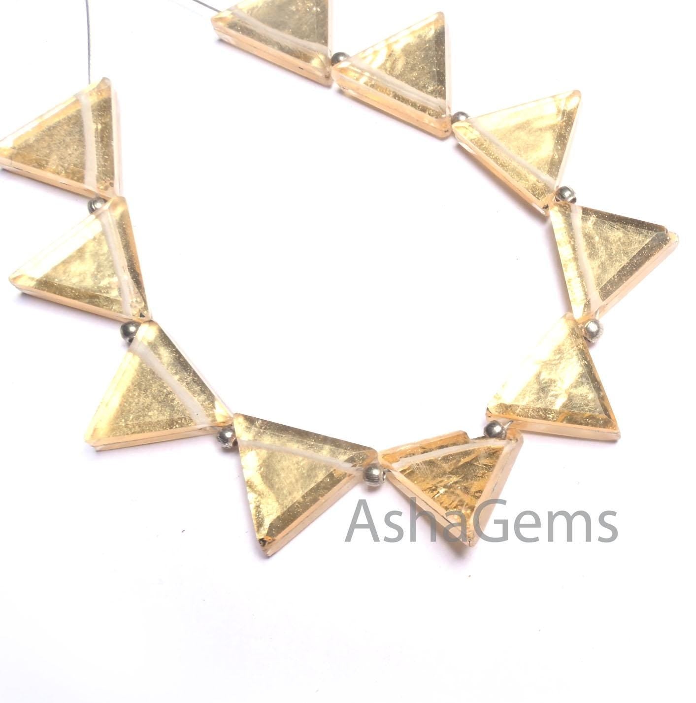 AAA Quality Crystal Gold Foil Doublet Triangle Shape smooth Beads, Quartz Doublet Fancy Trillion Handmade Gemstone Side Drill Beads Jewelry (AG 18702)