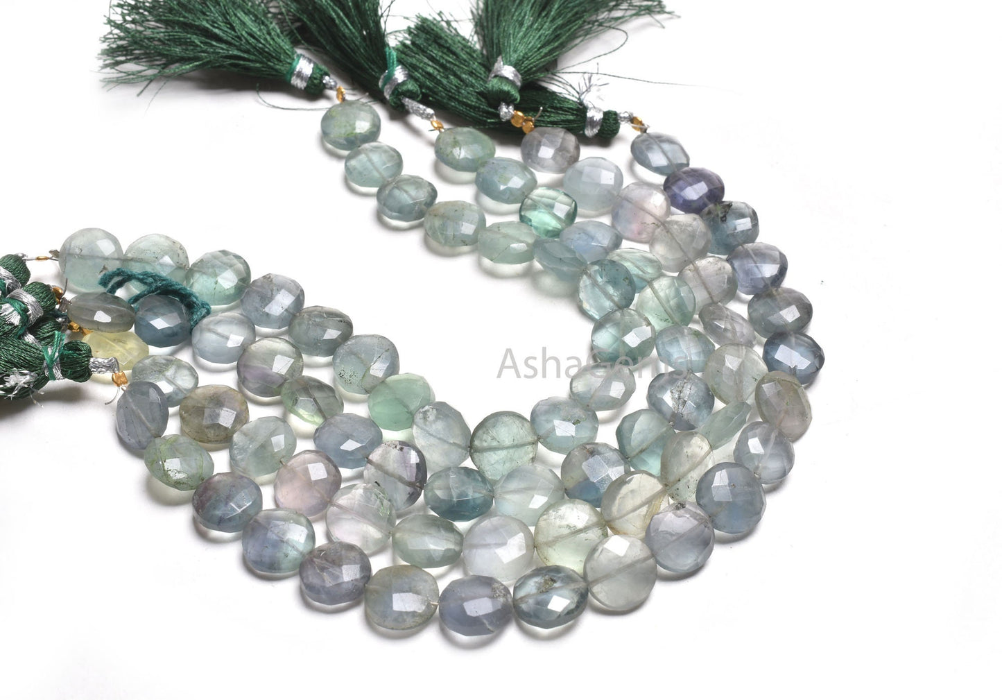 Shaded Green Fluorite Faceted Coin Straight Drill Gemstone Beads,8" Strand Natural Fluorite Coin Briolette Beads, Fluorite Bead Jewelry SALE