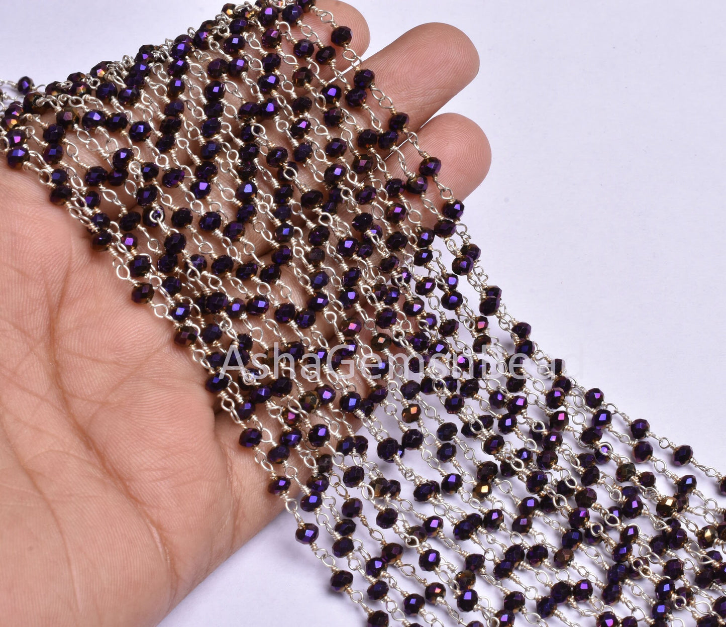 3,5,10,25 Ft Purple Mystic Pyrite Hydro Faceted Rondelle Beads Rosary Chain Silver Plated Wire Wrapped Chain, Jewelry Making Necklace 3.5 mm