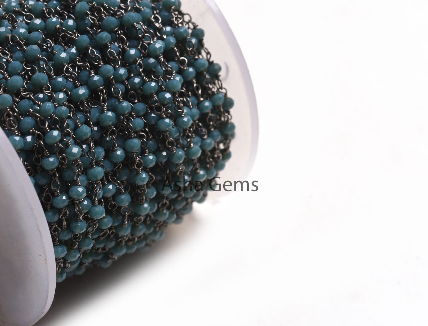 Black Metal Plated Light Neon Blue Apatite Hydro Beaded Rosary Chain 3,10,25,50 Feet Faceted Rondelle Chain 3-3.5 mm Finding Jewelry Chain