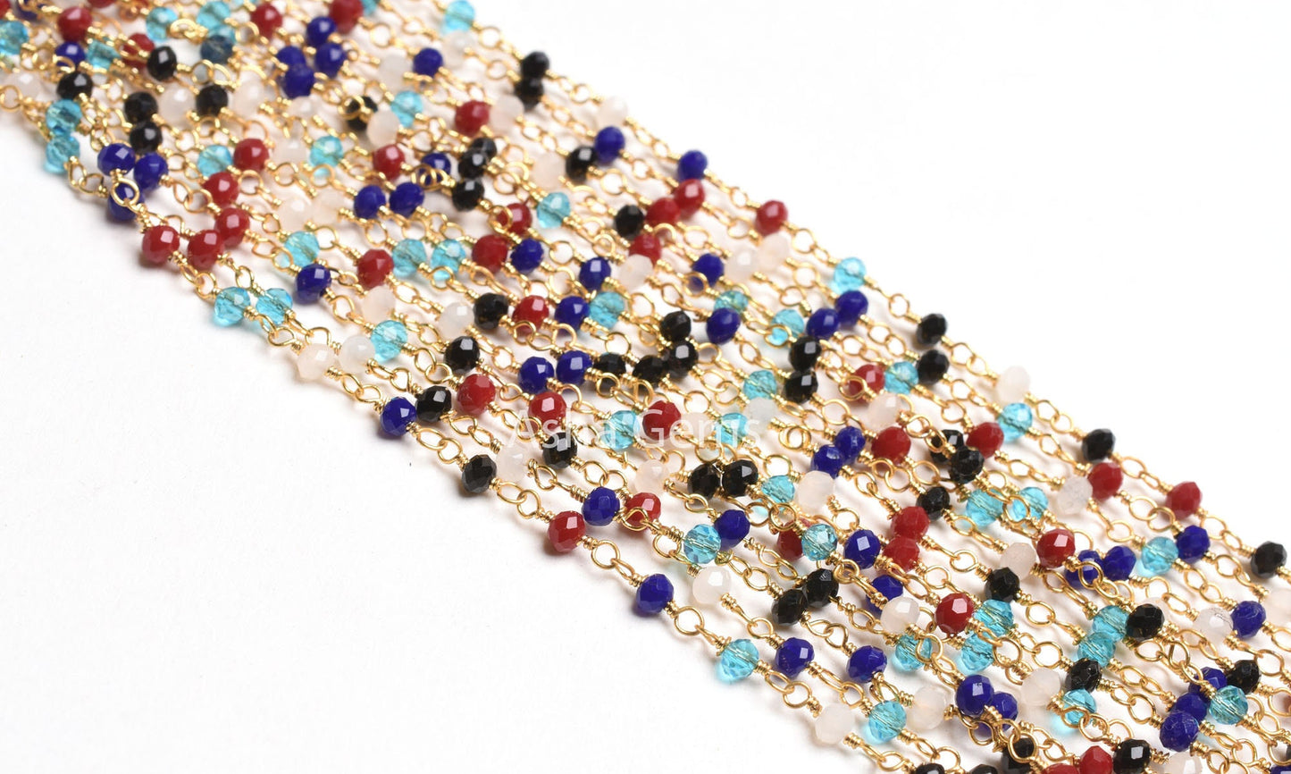 Beautiful Multi Color Stone Hydro Beads Rosary Chain, Disco Faceted Rondelle Bead Chain by feet Gold Plated Wire bulk Roll Chain Crafts SALE