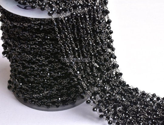 3,5,10,25,50 Feet, Gunmetal Black Spinel Hydro Faceted Rondelle Beaded Rosary Chain Jewelry Making Finding Wire Wrapped Chain,4mm,Chain Sale