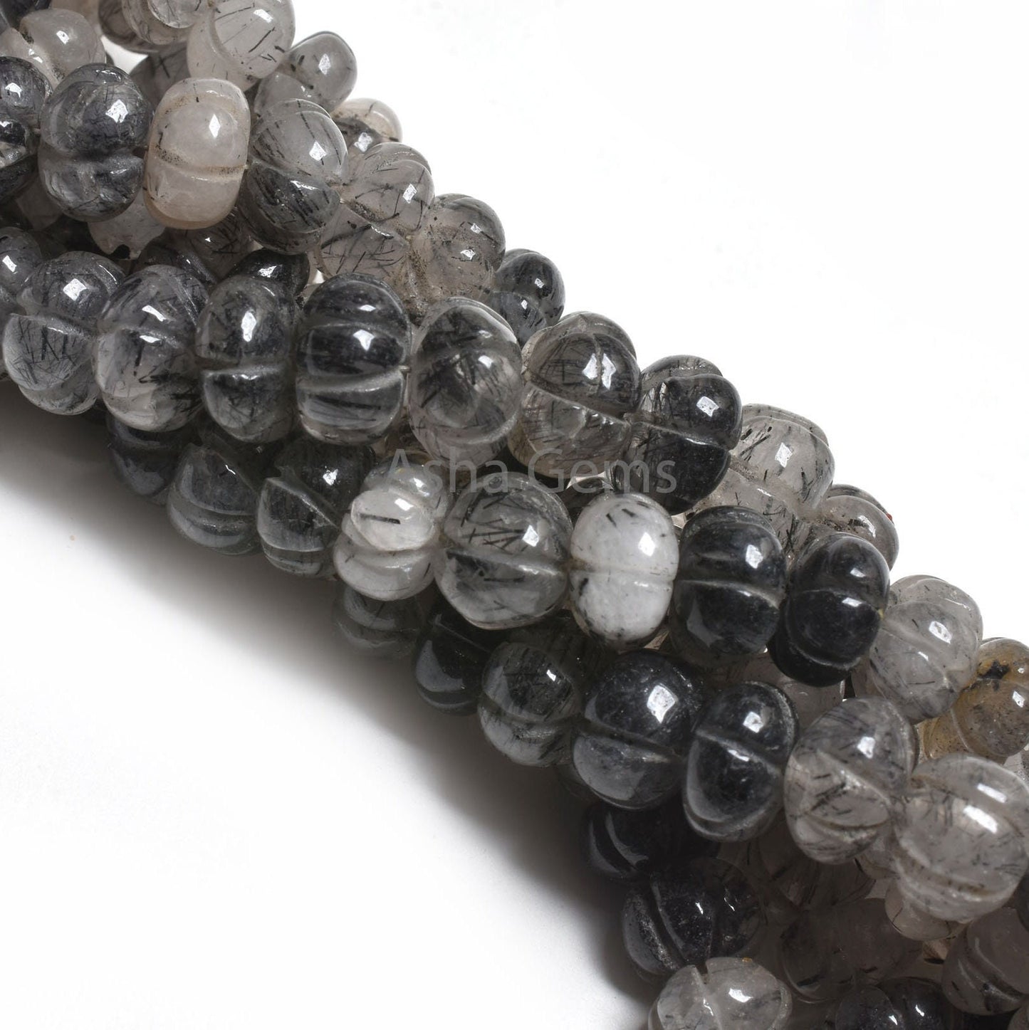 Beautiful Black Rutile Carved Pumpkin Beads, Rutilated Quartz Carved Watermelon Handmade Gemstone Beads Rutile Carve Bead Jewelry Craft SALE