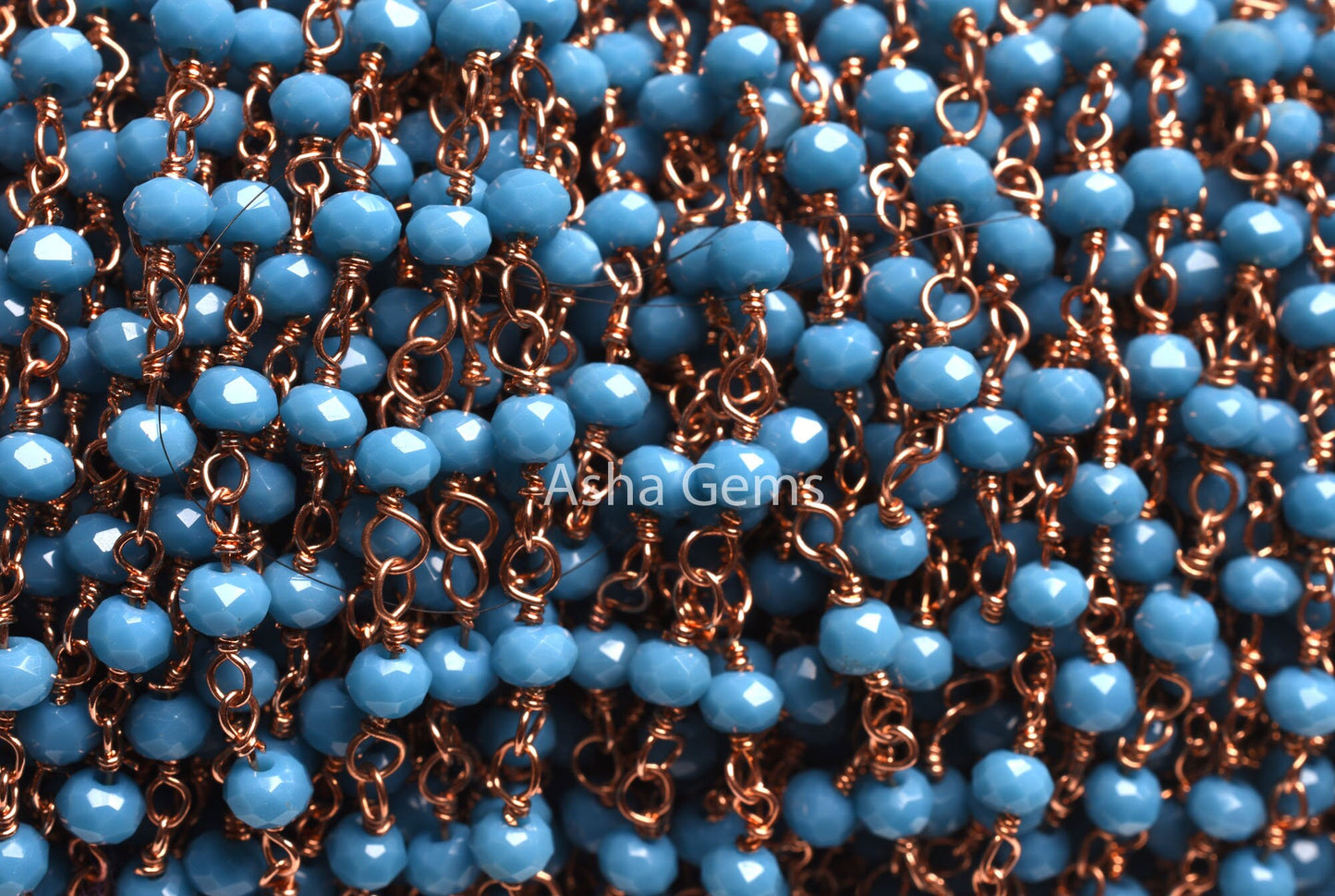 Beautiful Blue Turquoise Hydro Rondelle Micro Cut Beads Rosary Chain Rose Gold Plated Copper Wire Wrap handmade Chains Jewelry Necklace 3 mm