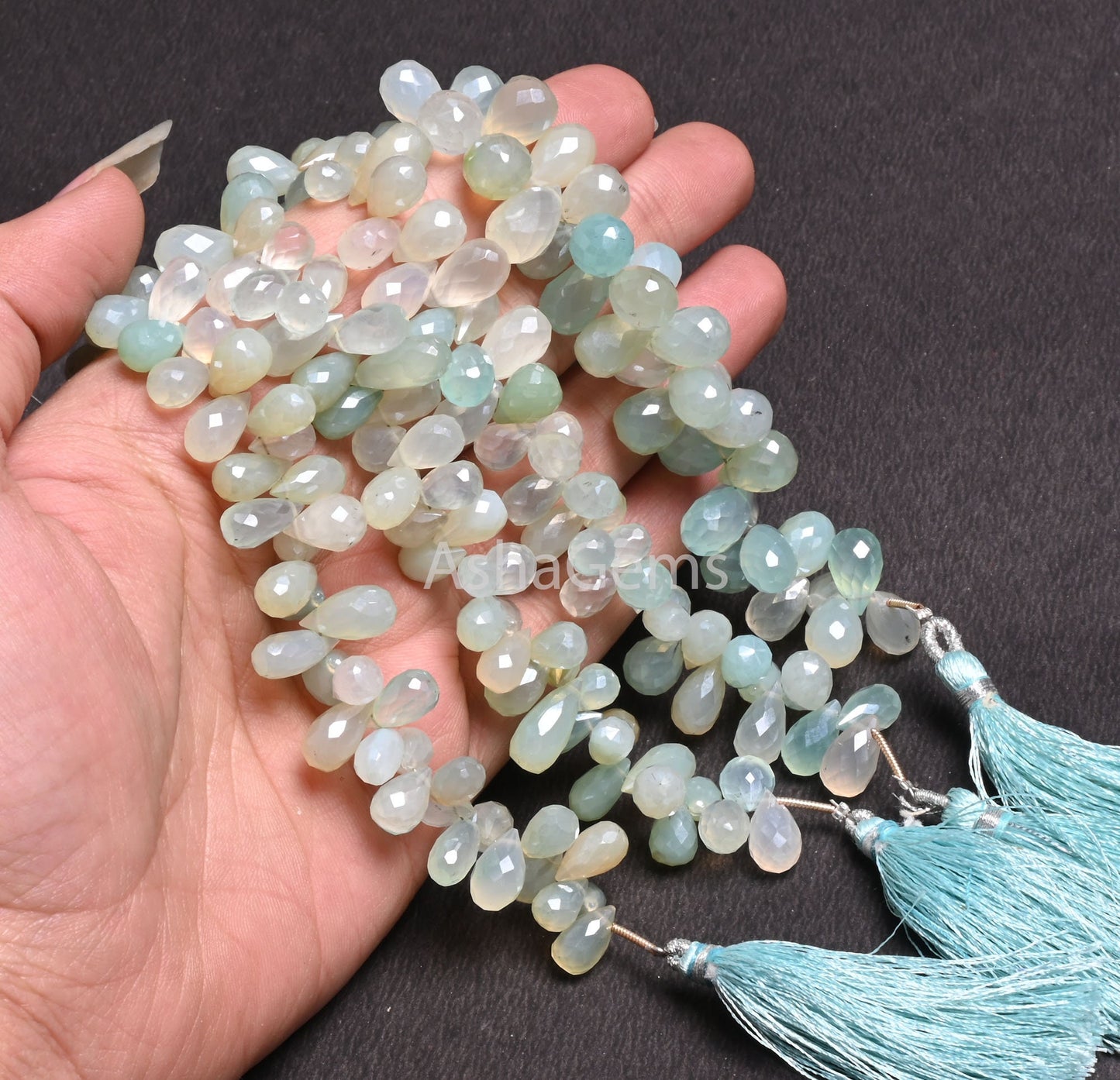 Fine Shaded Aqua Sea Green Chalcedony Silver Coated Drops Faceted Beads, Chalcedony Bead, Chalcedony Teardrop Briolette Jewelry Making Craft