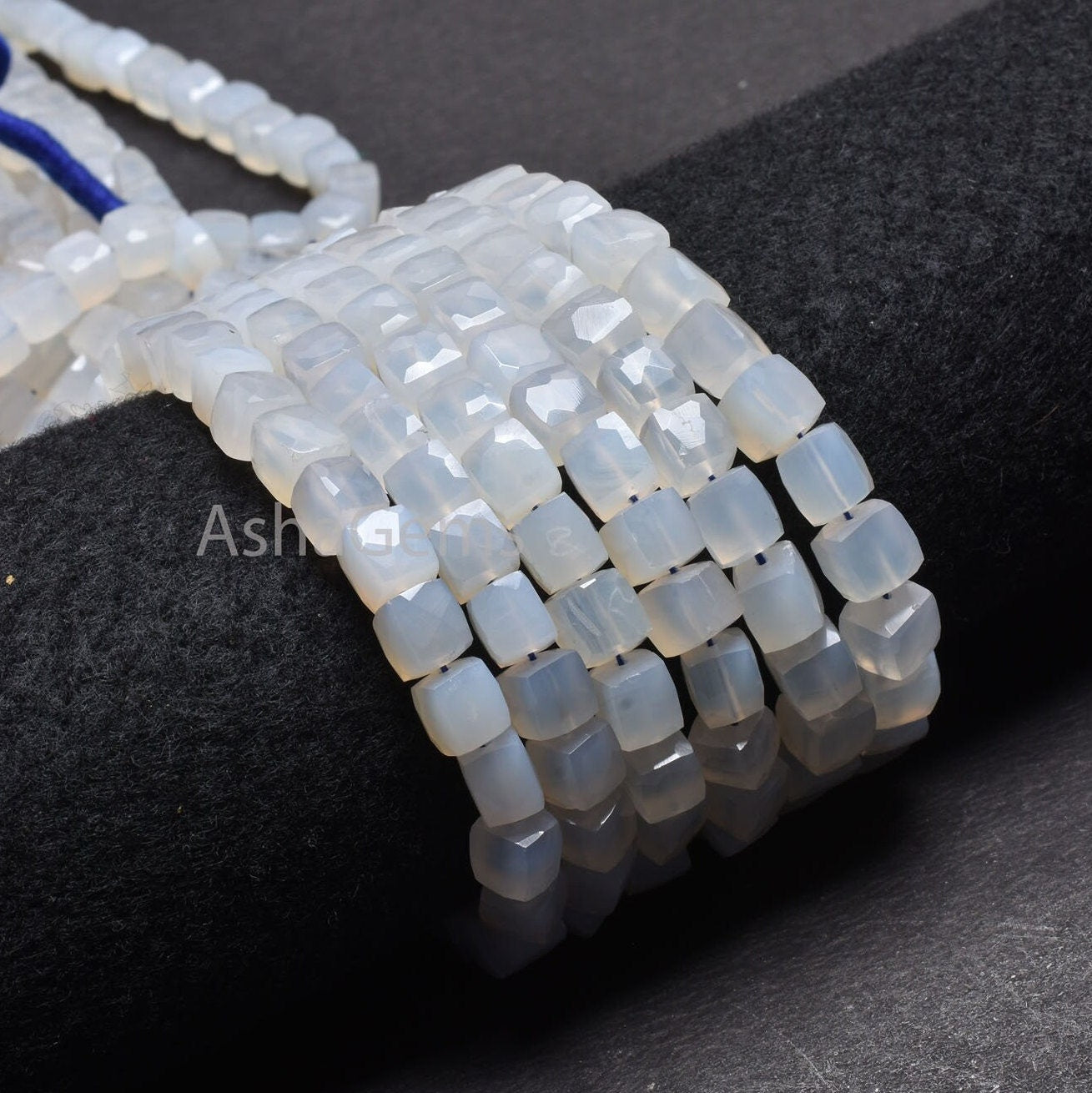 8" Strand White Chalcedony Faceted Cube Gemstone Beads, Natural Chalcedony Indian Cut 3D Cube Box Center Drill Bead Chalcedony Beads Jewelry