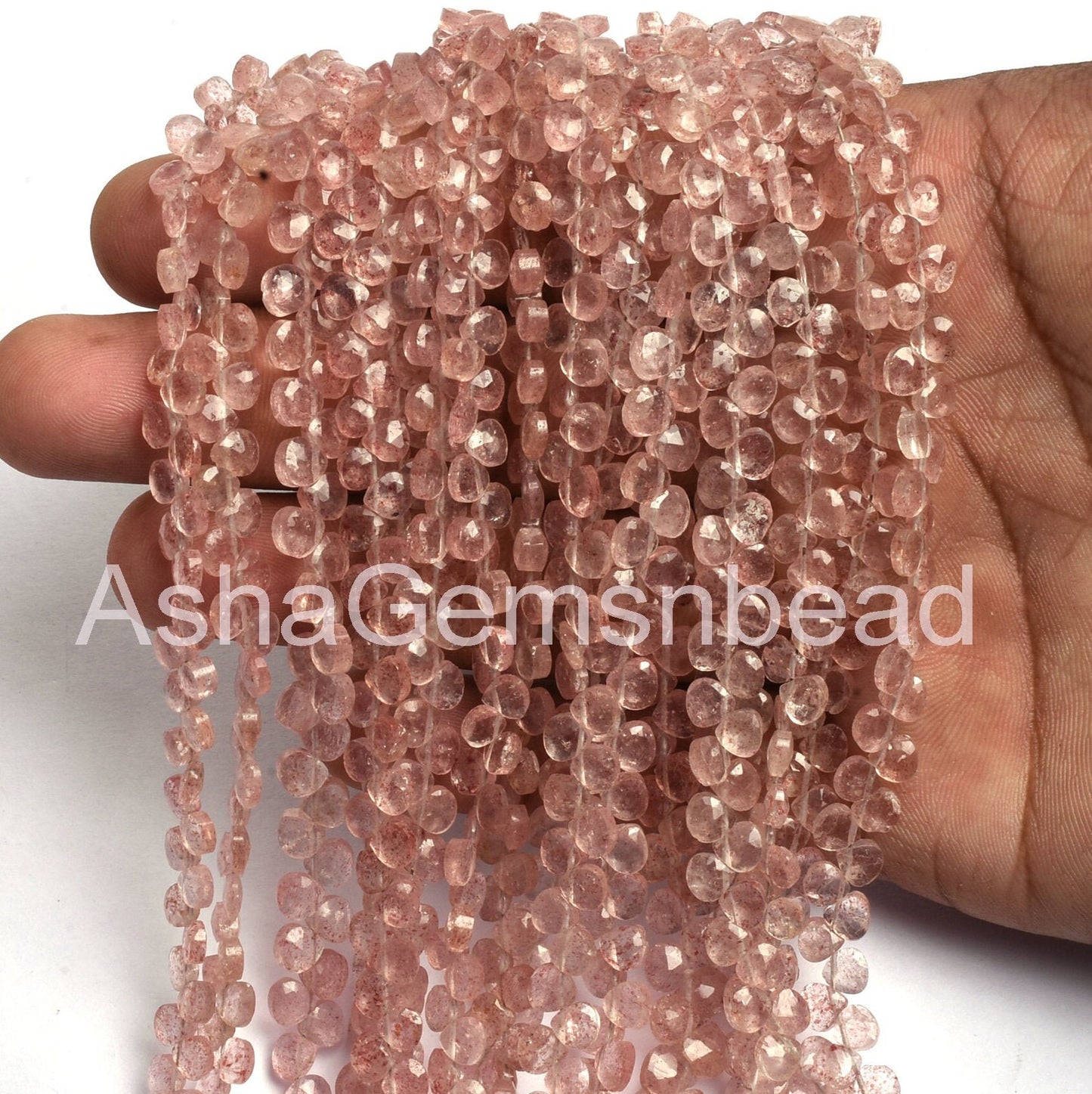 5 mm Beautiful Pink Strawberry Quartz Faceted Heart Shape Gemstone Beads, AAA Natural Strawberry Quartz Tiny Heart Briolette Beads Jewelry