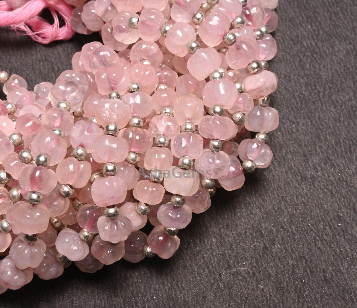 Beautiful Pink Rose Quartz Carved Watermelon Handmade Beads Natural Rose Quartz Uneven Rondelle Carving Melon Gemstone Pumpkin Beads Jewelry