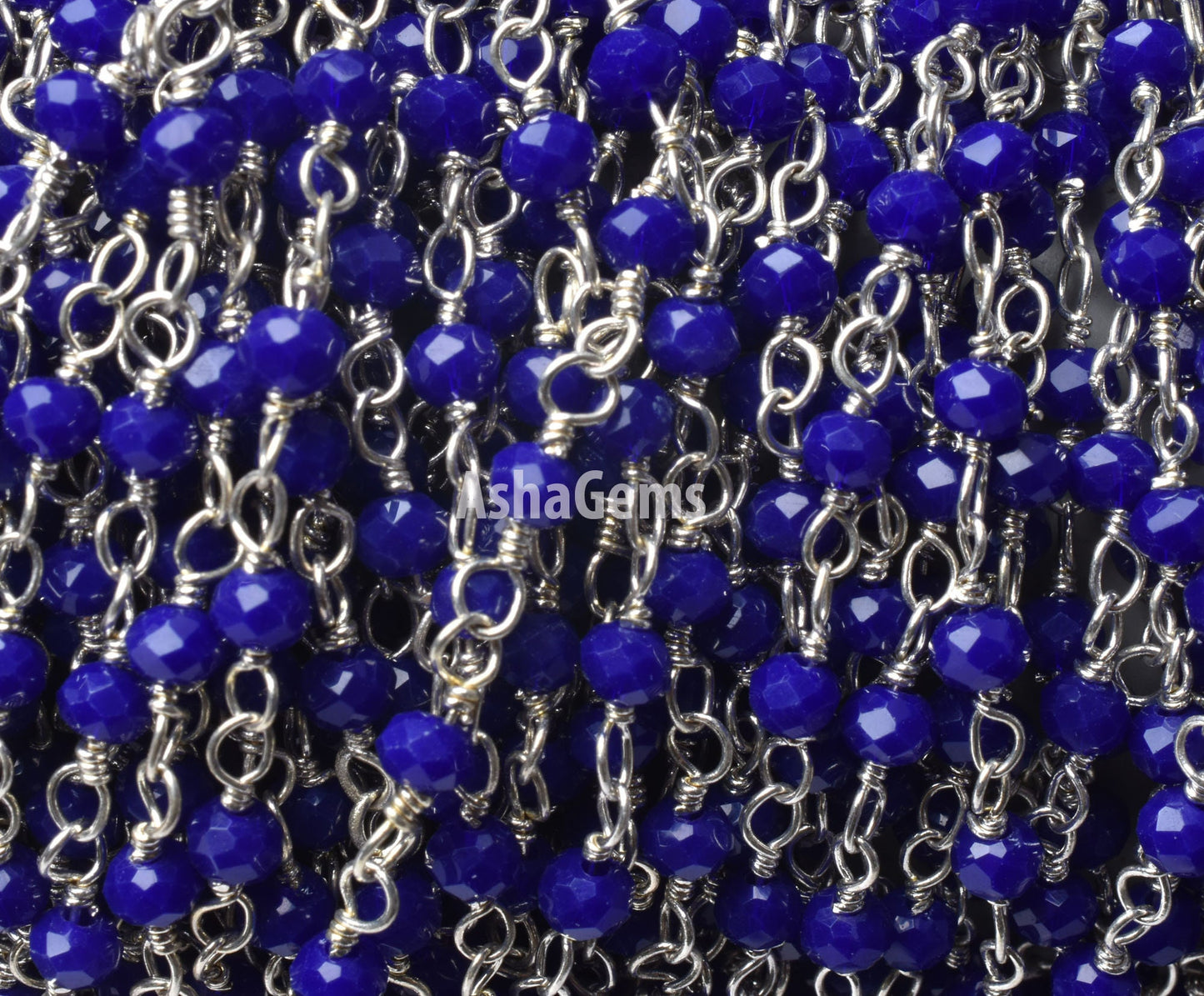 AAA Quality Blue Hydro Rondelle Faceted Beads Rosary Chain,3mm Silver Plated Wire Wrap Micro Cut Beaded Handmade Chain Necklace Jewelry SALE