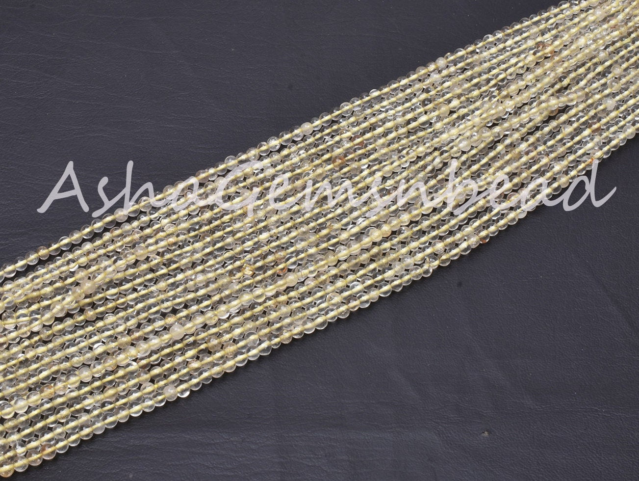 4 mm Lemon Quartz Smooth Round Ball Gemstone Beads,13" Strand Natural Yellow Lemon Plain Round Shape Beads, Lemon Quartz Bead Jewelry Crafts