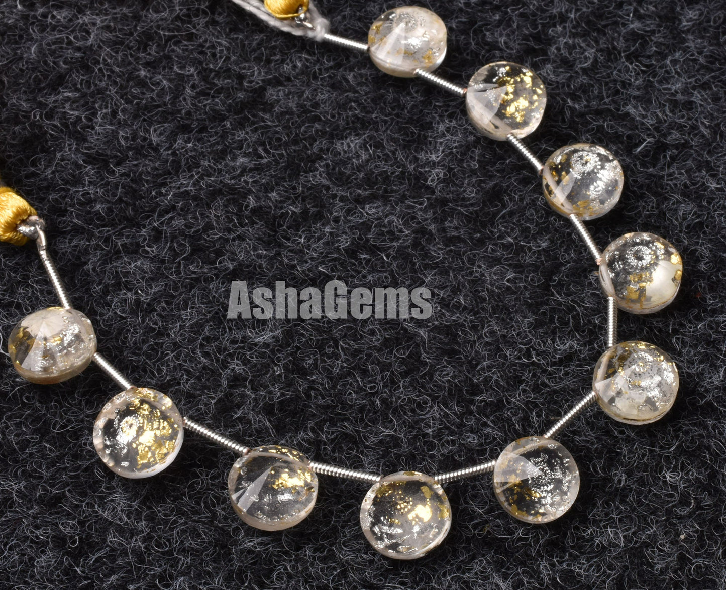 10 Pc Crystal Quartz Gold Foil Doublet Round Faceted Beads, Gold Foil Quartz Doublet Cut Stone Side Drill Beads, Gemstone Faceted Cabochons
